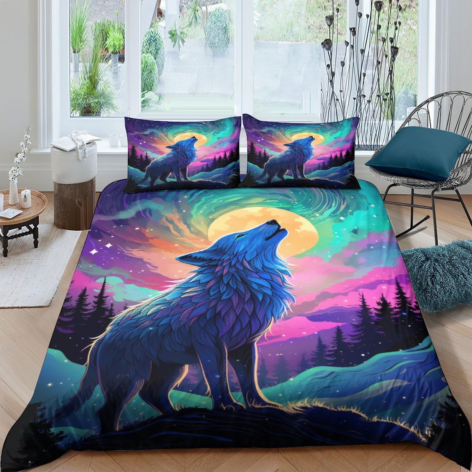 Parure de lit loup 3D microfibre premium housse couette King confort durable