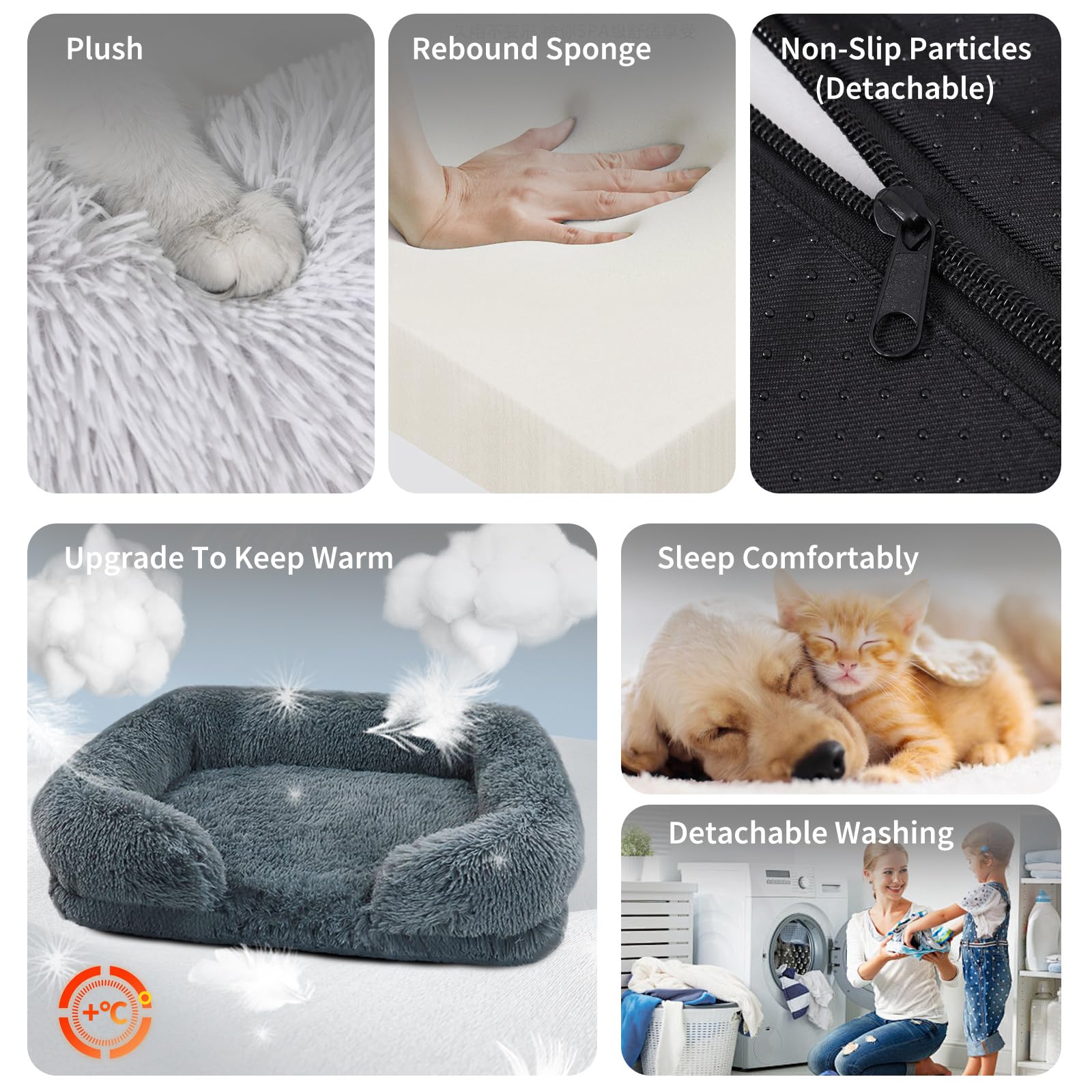 PETCUTE Materassino Cane, Cuccia Invernale Morbida per Cani con Rivestimento in Peluche, Fondo Antiscivolo e Copertura Estraibile - Letto Caldo Lavabile per Animali Domestici XXL-Grigio Scuro