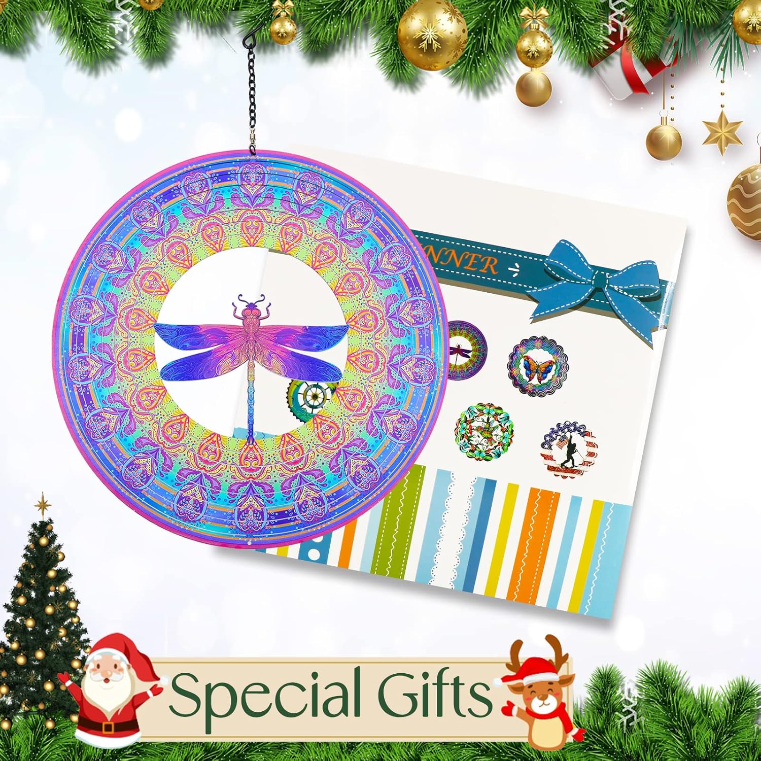 Dragronfly Metal Wind Spinners - Dragronfly Gifts for Women Mom Grandma Wife, Hanging Wind Spinner for Outdoor & Indoor Decorations, 12 inch Wind Spinner for Christmas Ornament Gifts