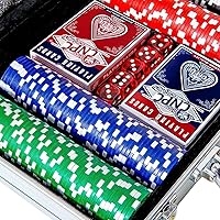 Vista 6 de Juego de fichas de póquer de lujo, 300 fichas de póquer con estuche de aluminio, juego de fichas de casino de 0.41 oz para Texas Holdem Blackjack