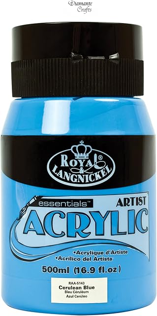 Royal & Langnickel 500ml Essentials Acrylic Paint - 27 Colours - Plus FREE pack of Diamante Crafts Glitter (Cerulean Blue - RAA5143)