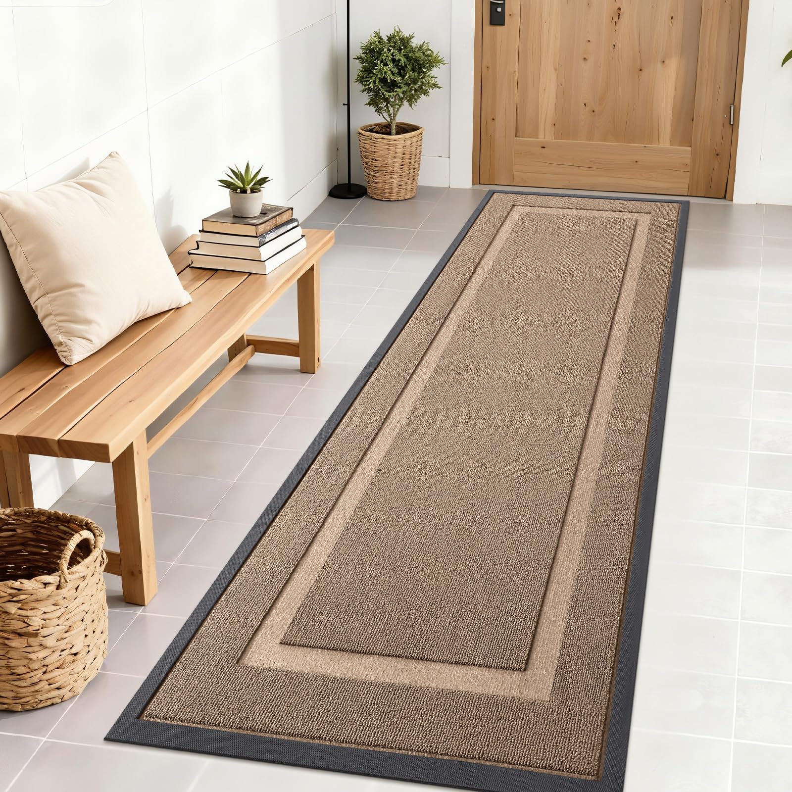 OLANLY Front Door Mat Outside 71x23, All-Season Heavy-Duty Rubber Doormat | Mocha, Absorbent, Stain and Fade Resistant, Waterproof Non-Slip Backing, Low-Profile Indoor Outdoor Floor Mat for Entryway