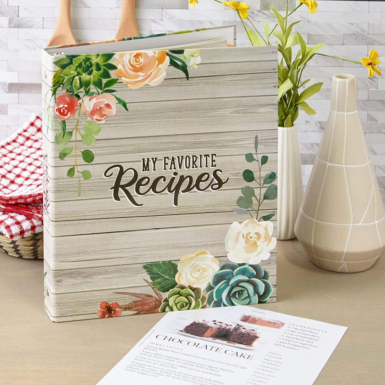 Paper Junkie 3 Ring Binder for Recipes with 12 Divider Tabs, 2-Sided Pocket, and 2 Sets of Sticker Sheets (10 x 11.5 in) - Cookbook Binder
