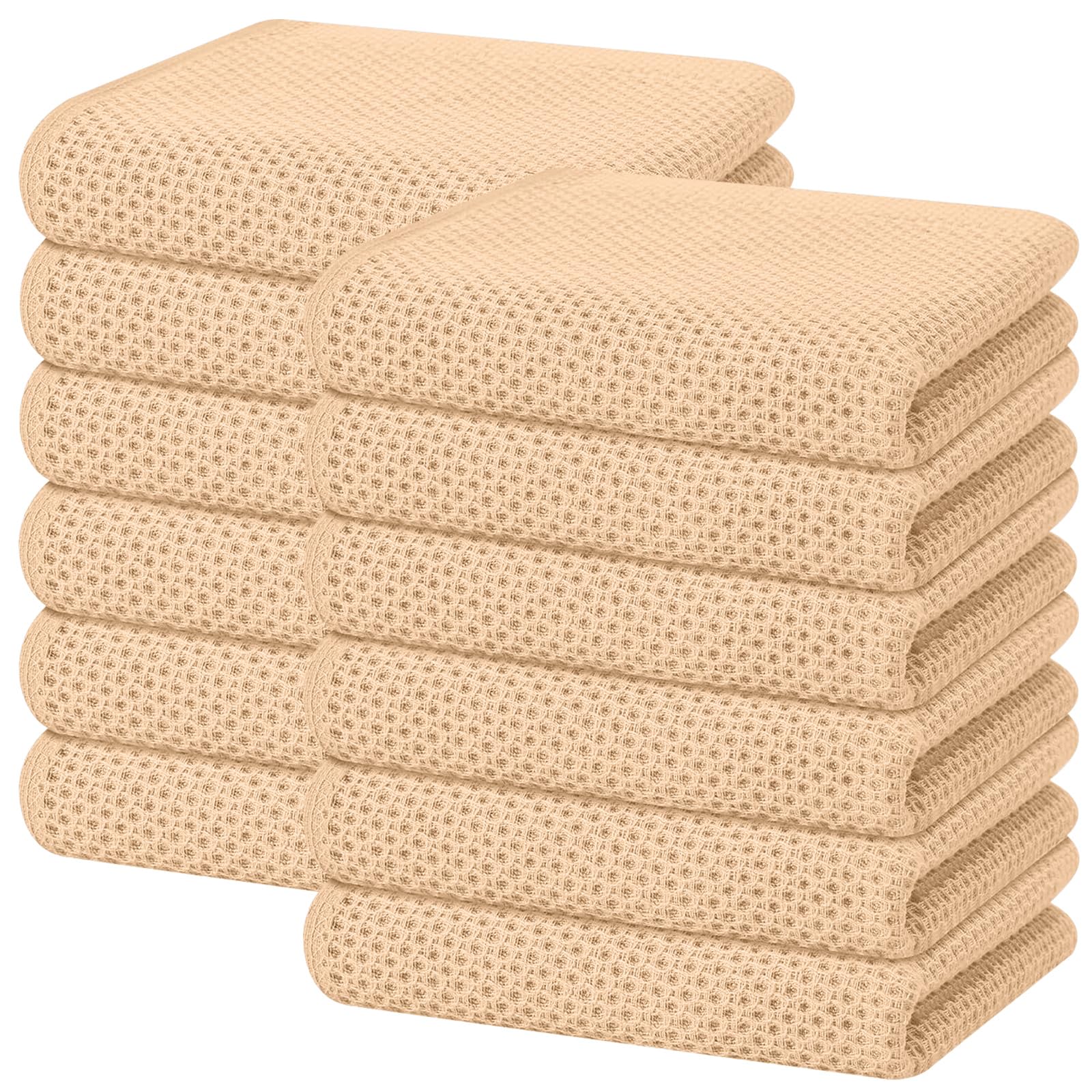 Homaxy 100% Cotton Waffle Weave Kitchen Dish Towels 12-Pack, Apricot