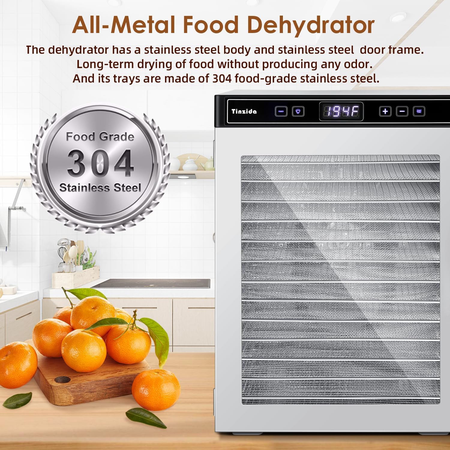 Food Dehydrator Machine 12 Stainless Steel Trays, 800W Power Dehydrators for Herb, Jerky Dehydrator for Meat, Fruit, Pet Treats, Vegetables, 194ºF Temperature Control, 24H Timer