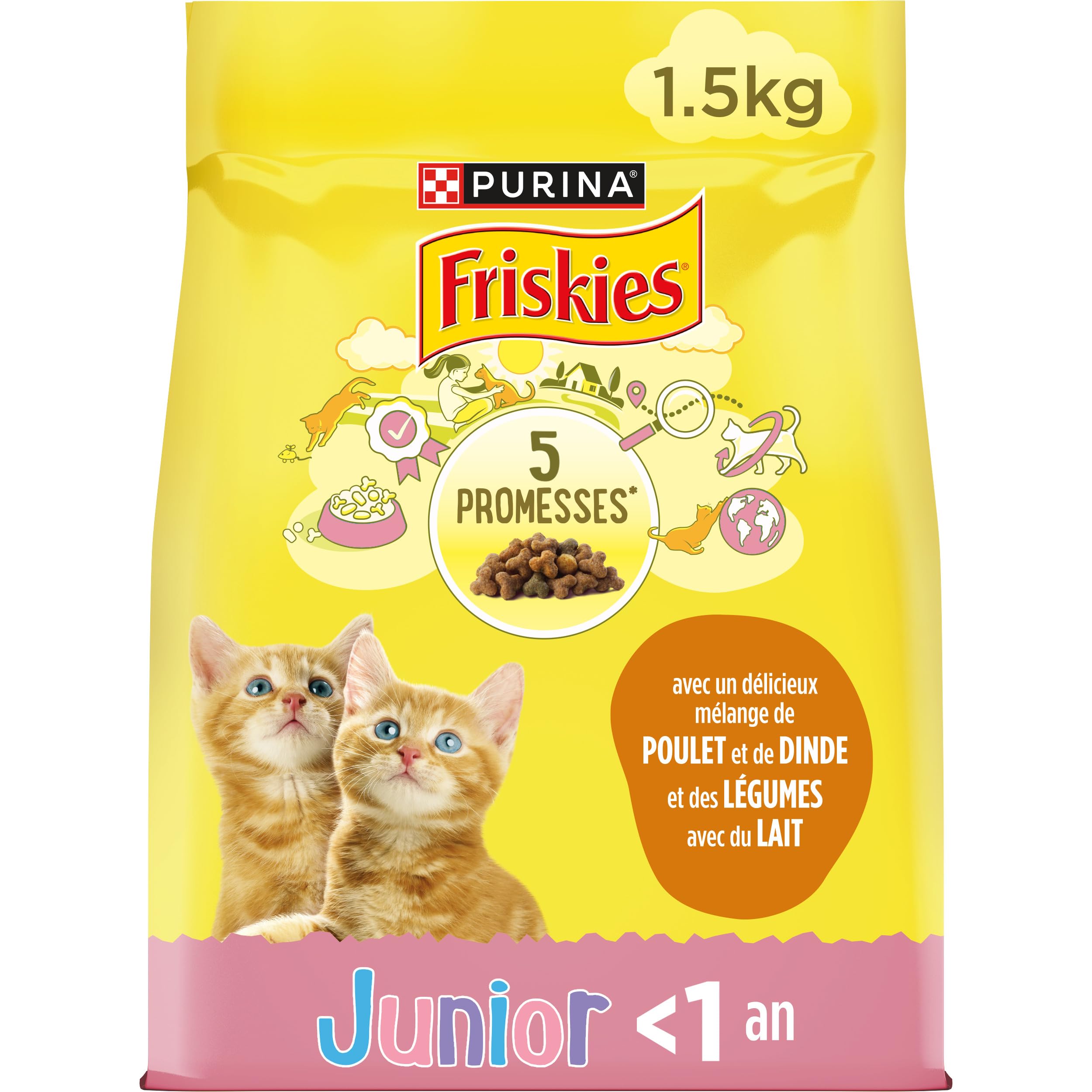FRISKIES | Junior | Cat | Complete Kitten Kibble | Chicken, Milk and Vegetables | Complete Food for Healthy Kitten Growth | Bag | 1.5 kg