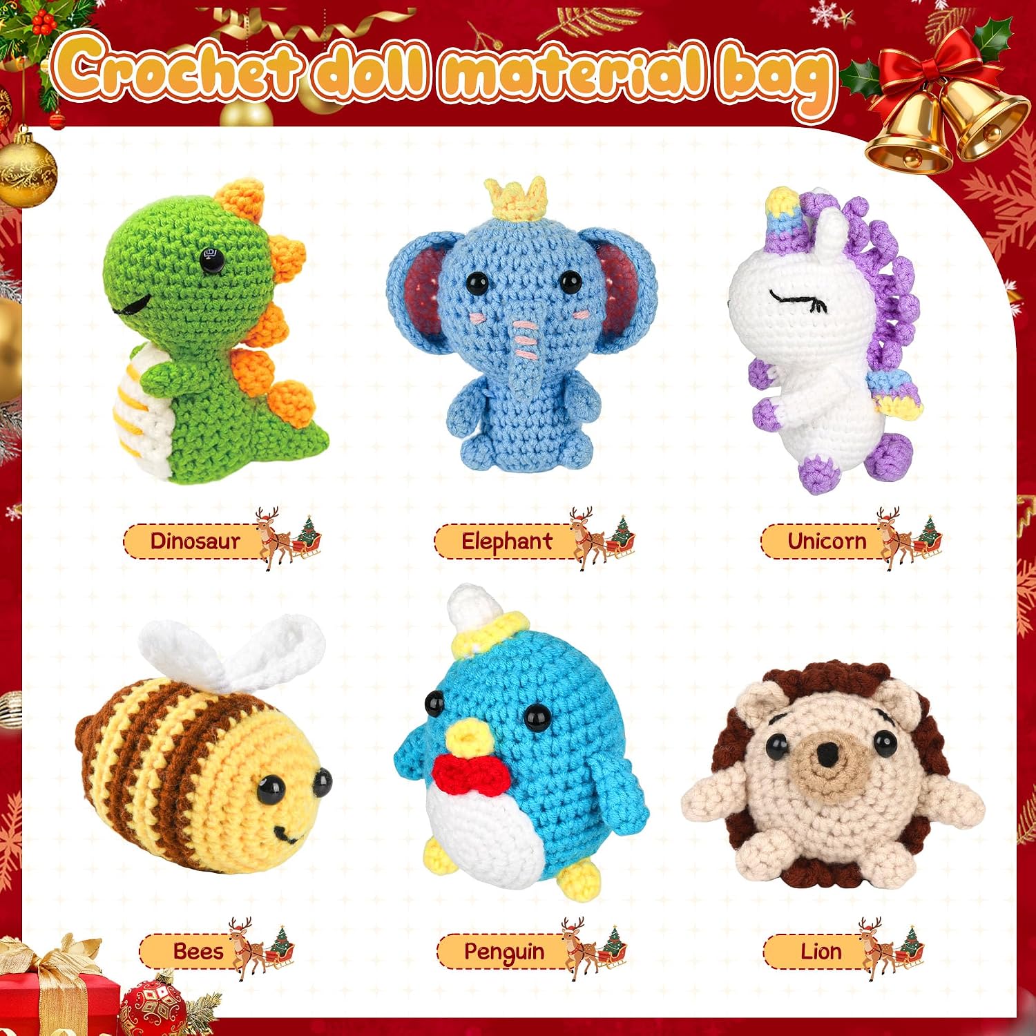 hisucbetter 6Pcs Beginner Crochet Starter Kit, Creative Birthday Gifts for Adults & Kids, Popular DIY Patterns, 40% Extra Yarn Crochet Animals Kits with Step-by-Step Video Tutorials