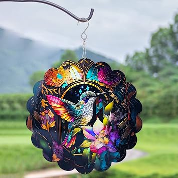 Wind Spinners 12 inch 3D Stainless Steel Laser Cut Metal Art Geometric Pattern Wind Sculpture Hanging for Garden Decorations Gifts Indoor Outdoor Dark Purple