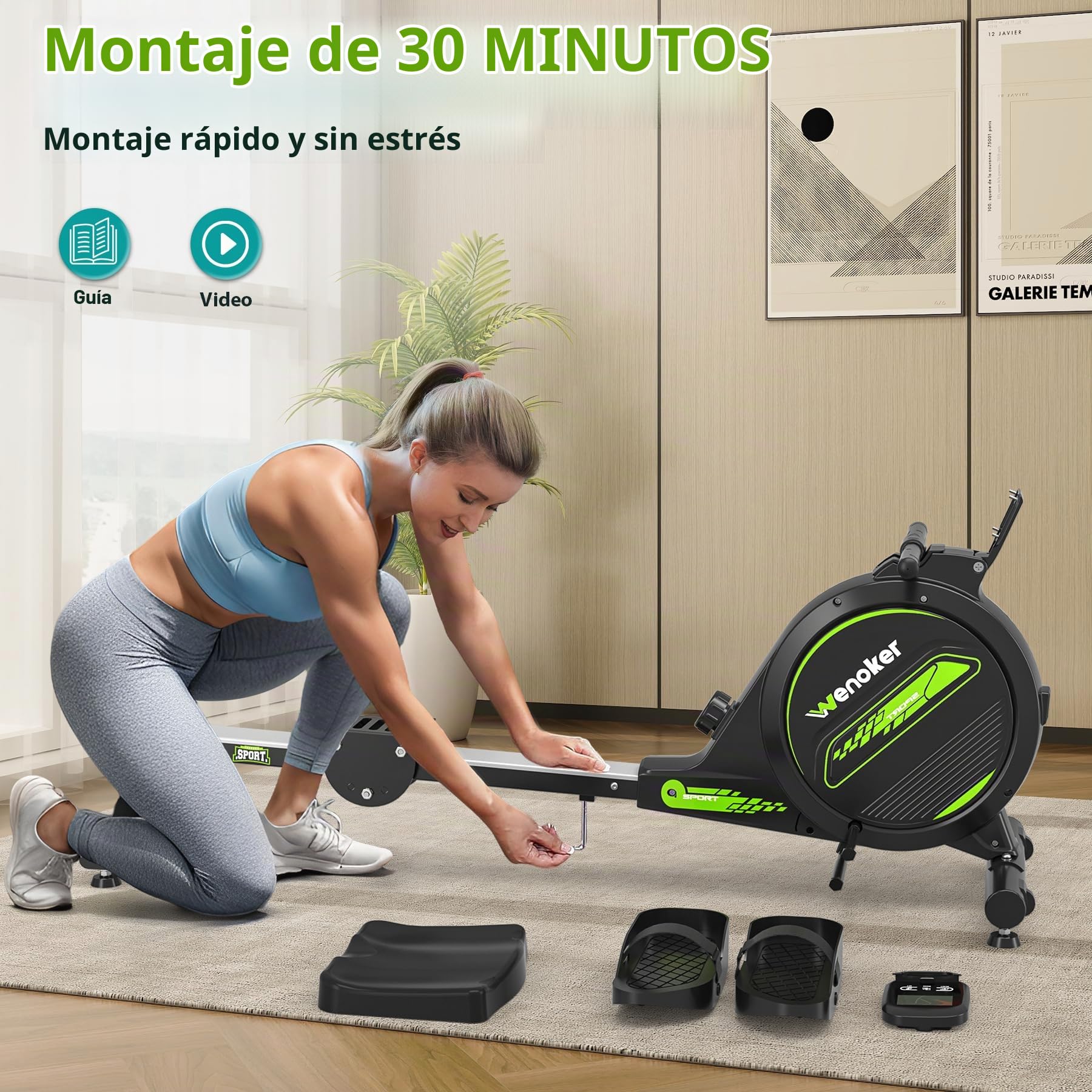 Wenoker - Remo magnético Plegable para el hogar, Capacidad de Peso de 160 kg, silencioso y Suave con Soporte para Tableta LCD y cojín de Asiento cómodo