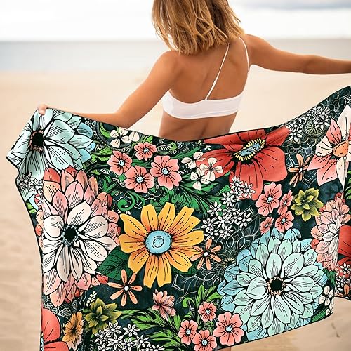 Miniatura 9 de ASPMIZ Paquete de 3 toallas de playa florales de gran tamaño con toalla de mano, toalla de cocina, toallas de baño altamente absorbentes para