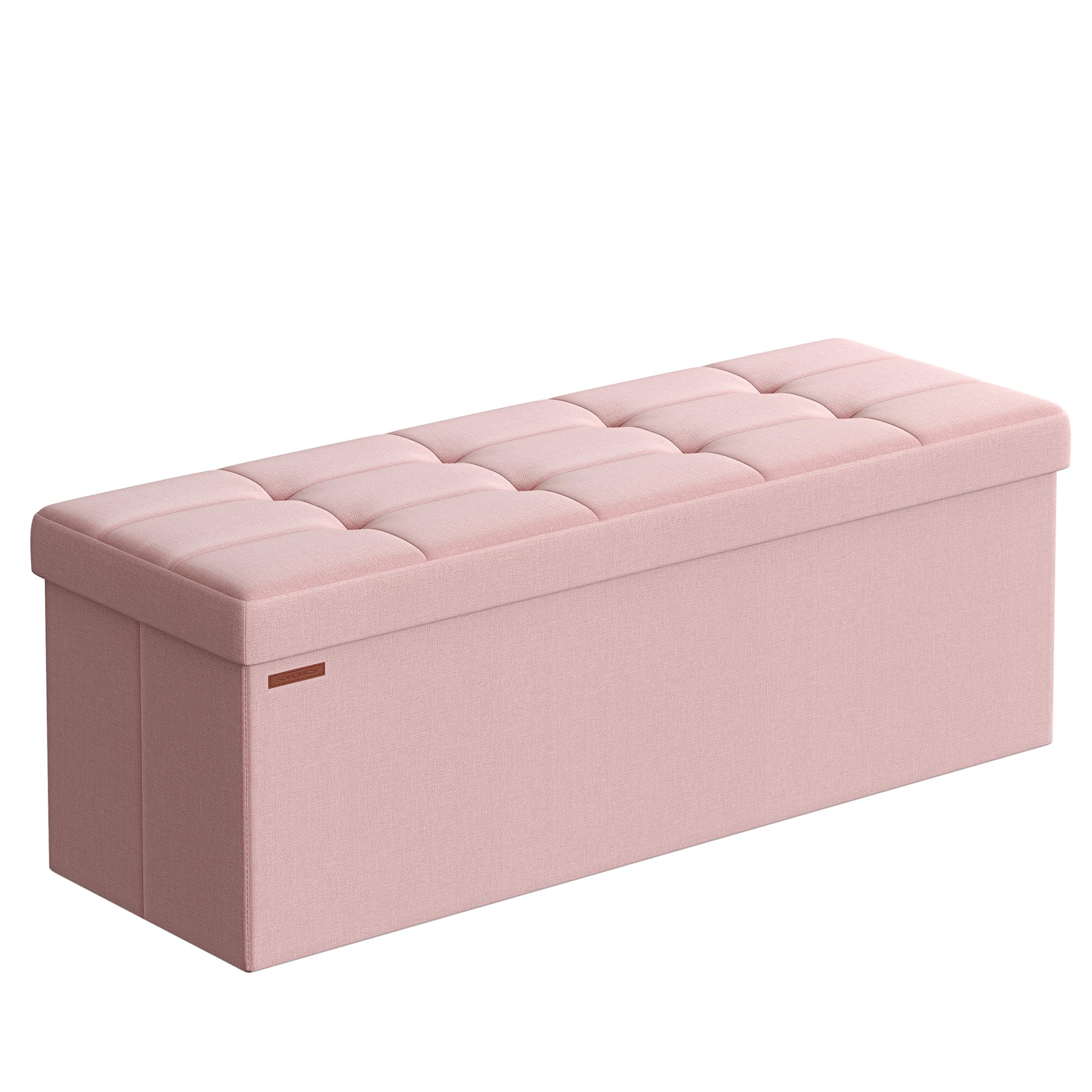 SONGMICS MAZIE Colección - Puff Almacenaje, Banco Plegable, 38 x 110 x 38 cm, Taburete Reposapiés, Pie de Cama, Soporta hasta 300 kg, para Sala de Estar, Dormitorio, Entrada, Rosa Jalea LSF077R11 | Minota LSF077R11 - Reposapiés (capacidad de carga de 300