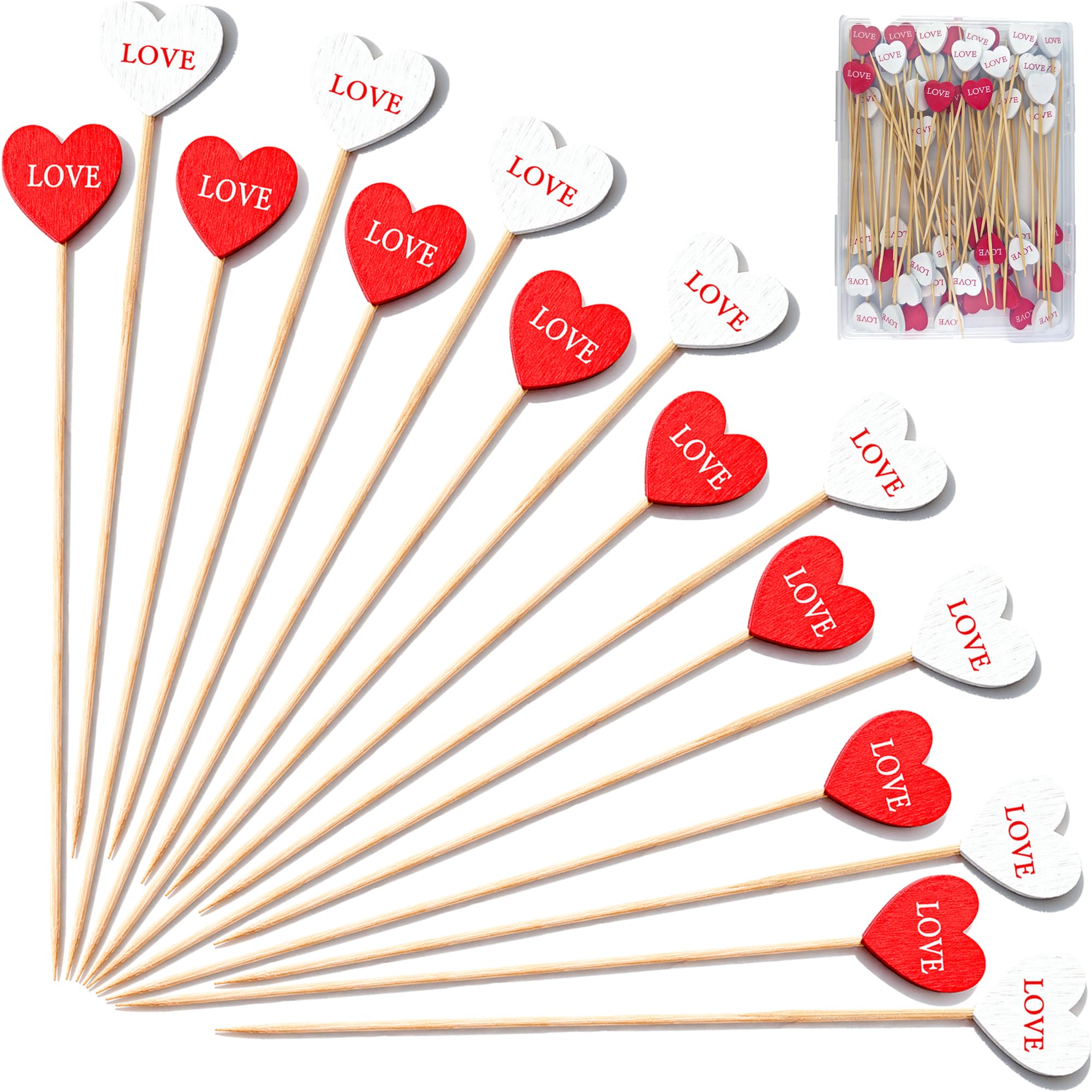 Valentines Day Decorations - 50 PCS Heart Cocktail Picks | Valentines Party Favors Supplies Decor Accessories Indoor Outdoor - Toothpicks for Appetizers Charcuterie Sandwich Cocktail Skewers Sticks