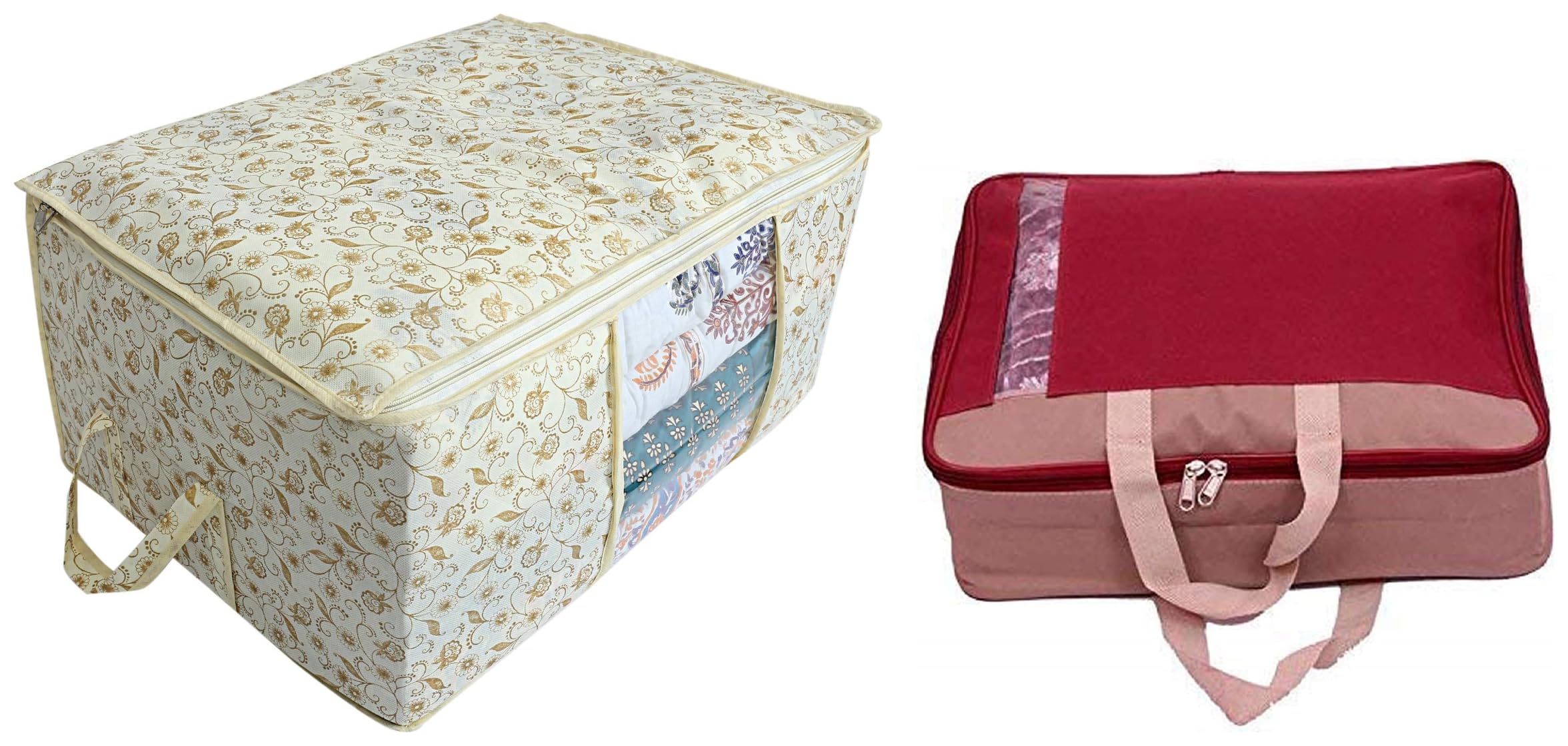 Kuber Industries Rexine Lahenga Bag, Beige & Kuber Industries Metalic Print Non woven Under Bed Storage Bag (Cream) (B0C99QW59W) Amazon Price History, Amazon Price Tracker