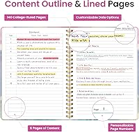 Vista 3 de Taja Spiral Lined Journal for Women, Notebook for Work with Pretty Cover, 140 College Ruled Pages, Hardcover Notebook for Journaling, Note Taking