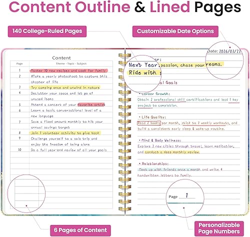 Miniatura 3 de Taja Spiral Lined Journal for Women, Notebook for Work with Pretty Cover, 140 College Ruled Pages, Hardcover Notebook for Journaling, Note Taking