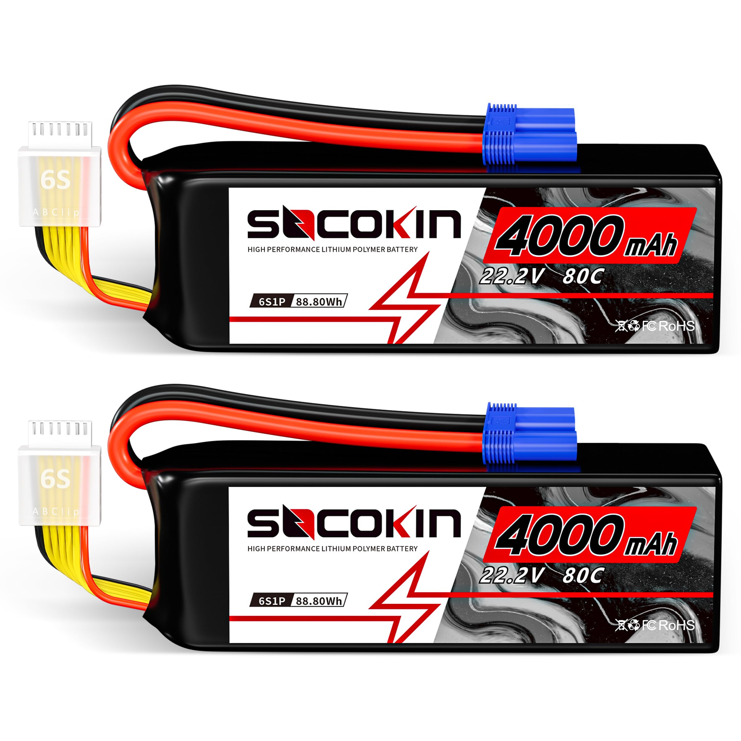 6S Lipo Battery 22.2V 4000mAh 80C Lipo Battery with EC5 Plug Soft Case for RC Car RC Boat RC Racing Truck Helicopter Airplane 2 Pack