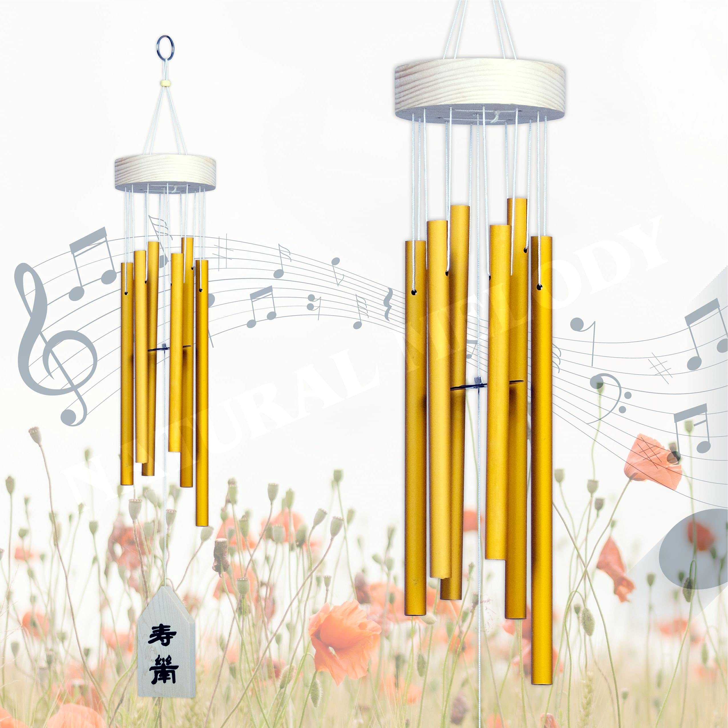 Natural Melody Large Wind Chime for Home Garden Patio Decoration and Meditation and Best Gift for Birthday, Anniversary, Home VASTU Pooja Elegant Chime for Garden, (9 Inch, Gold)-image-3