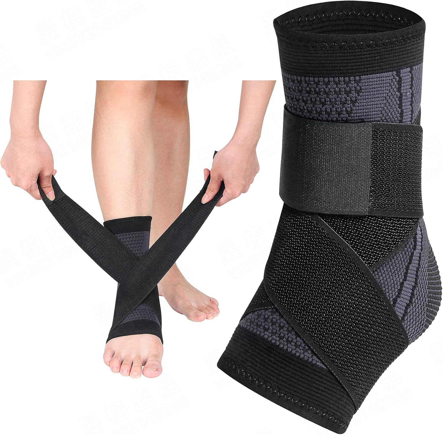 Ankle Brace, Ankle Support for Women & Men & Youth, Ankle Compression Sleeve Ankle Wrap w/Ankle Strap for Relief Sprained Ankle, Fasciitis, Achilles Tendon, Injured Foot, Recovery, Sport, Running (M, Black, 1)