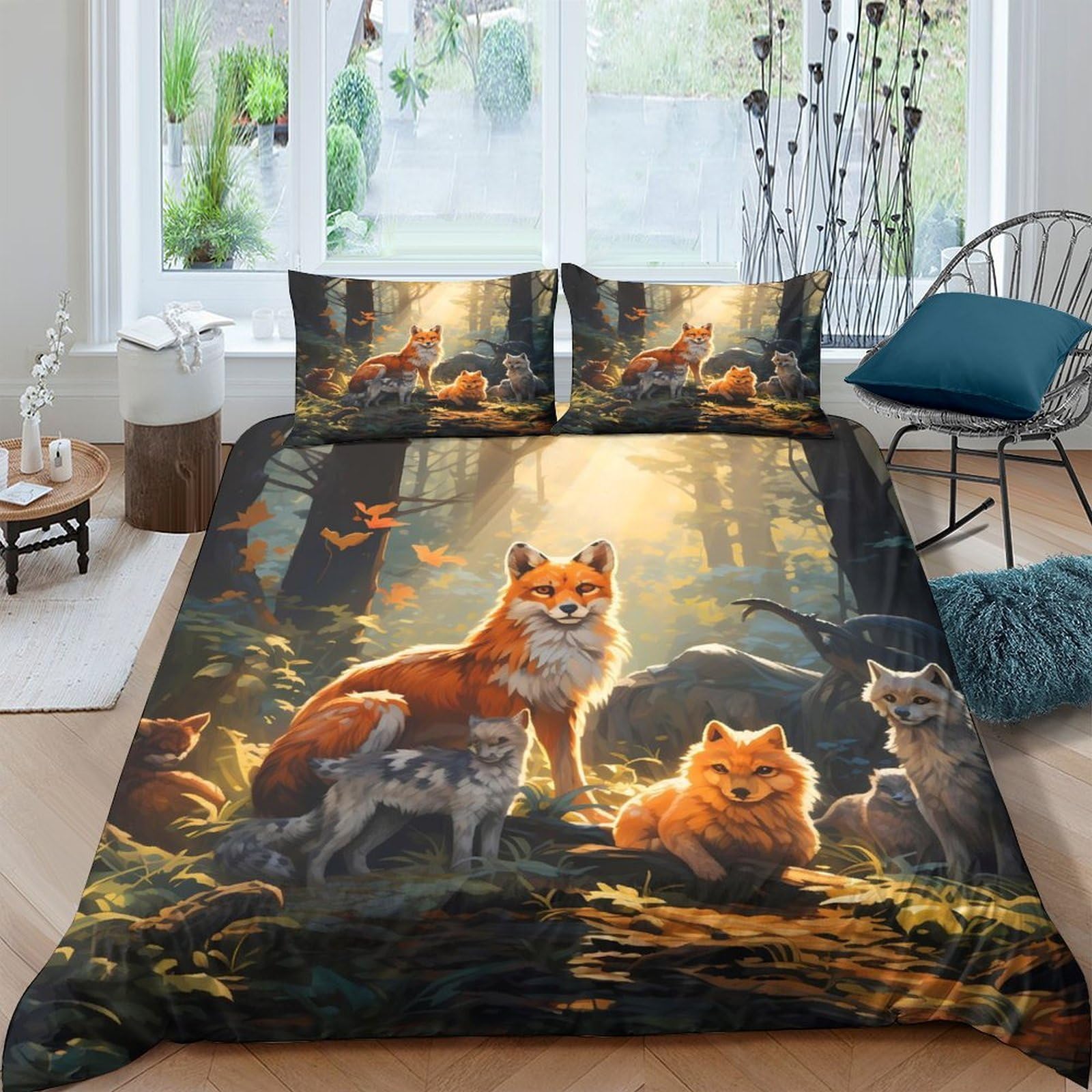 Ctjqhvkz Style-7 3D Printed Forest Fox Fitted Sheet Microfiber Soft Breathable Woodland Animal Mattress Cover For Bedroom Decor Single（135X200cm）