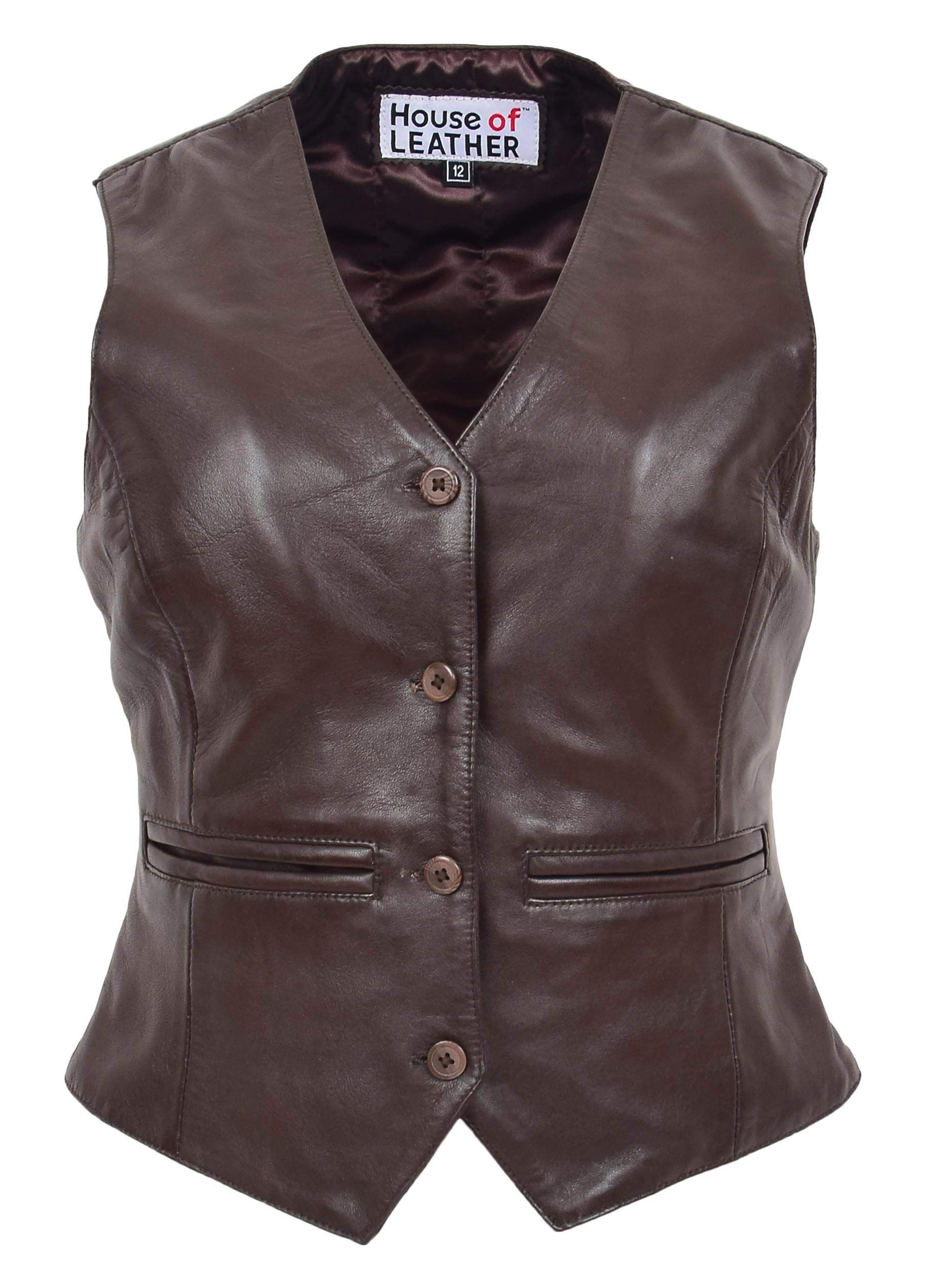 House of Leather Real Leather Waistcoat Vest - Brown - Women's Size 8