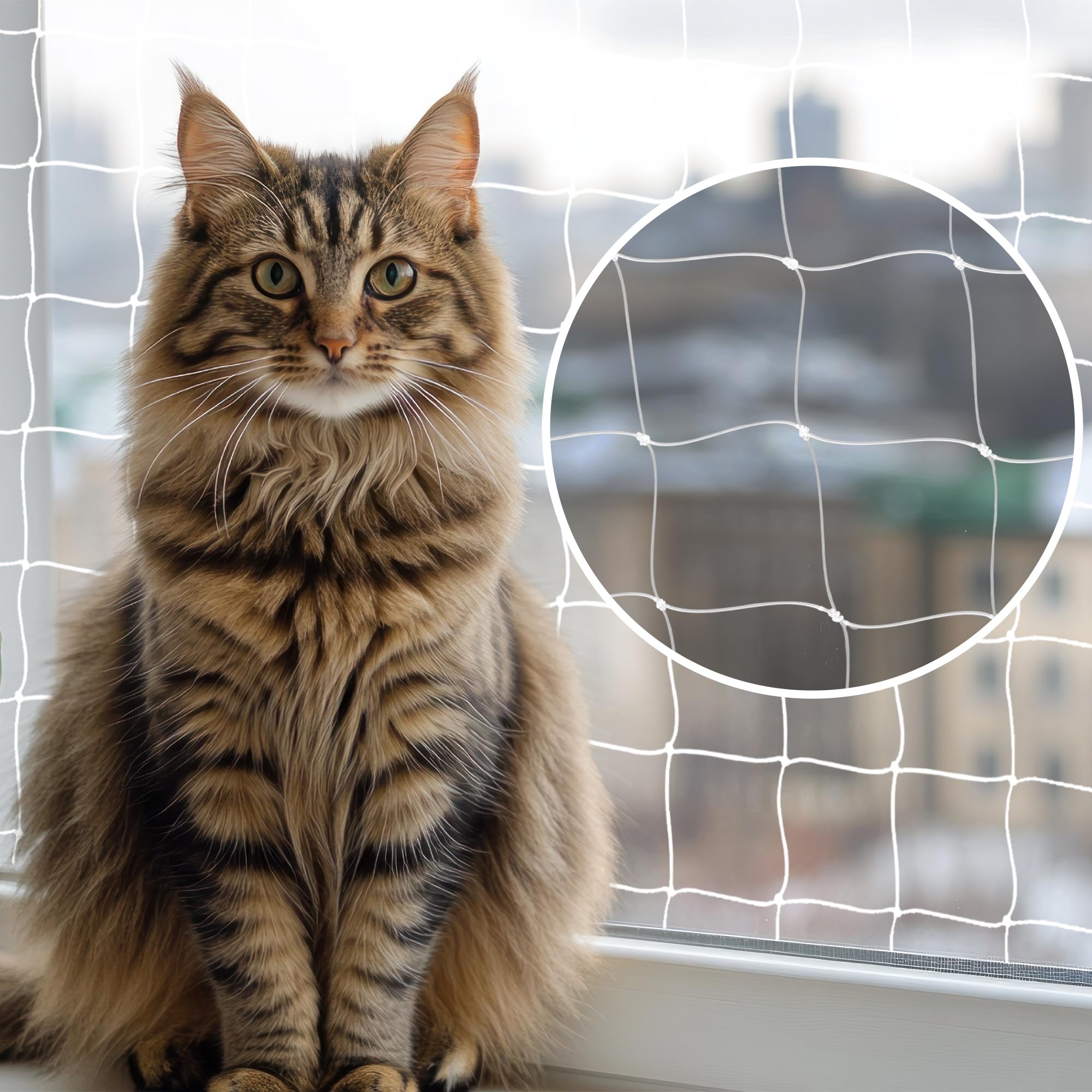 Red para Gatos | Transparente 8x3m, Kit con Ganchos con Adhesivo 3M Alta fijacion o Tacos a Pared | Red de Proteccion en Balcones, Terrazas y Ventanas | Malla Protectora | Red Gatos Ventana