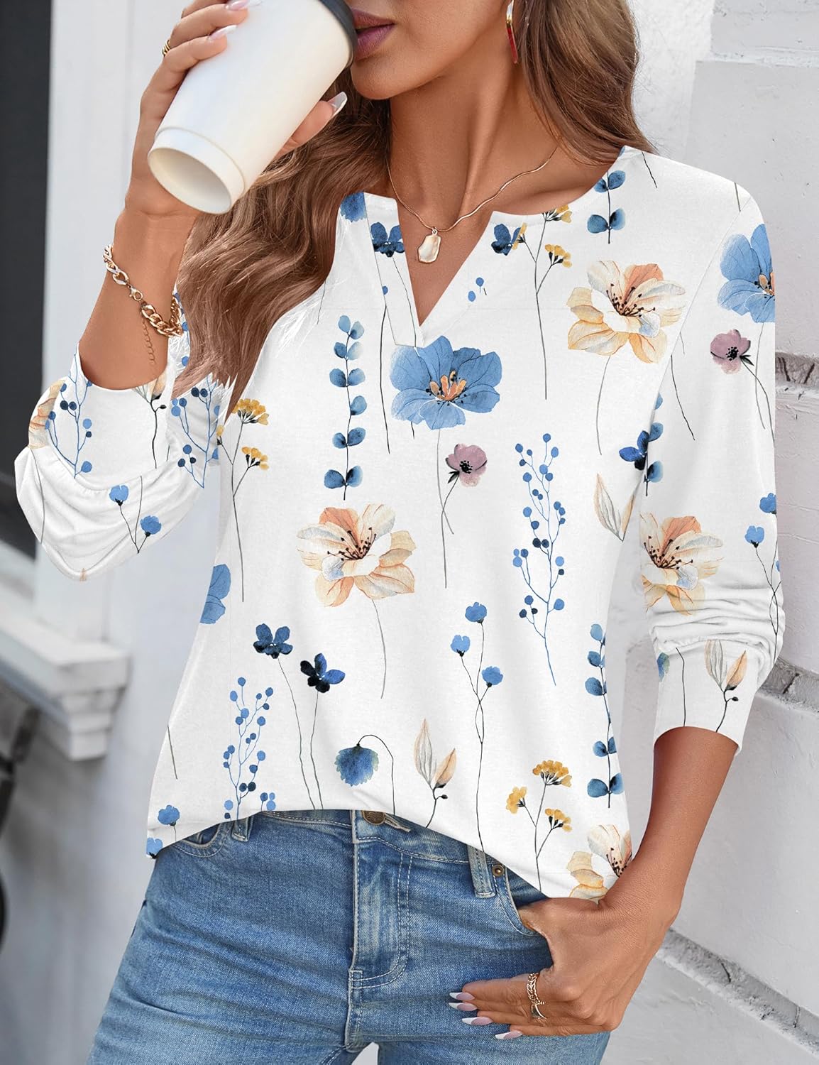 Ivicoer Womens Long Sleeve Shirts V Neck Tops Business Casual Outfits Bcasic Tees Spring Clothes 2026 Trendy Blouses - Image 3