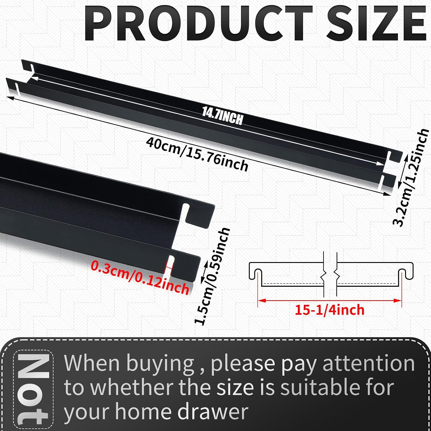 Peryiter 12 Pcs Front to Back Rails Lateral Drawer Hanging File Bar Black File Cabinet Rails Stainless Steel Cabinet Parts for Sides Letter Size Folders Storage Organizer, 15.76'' Long