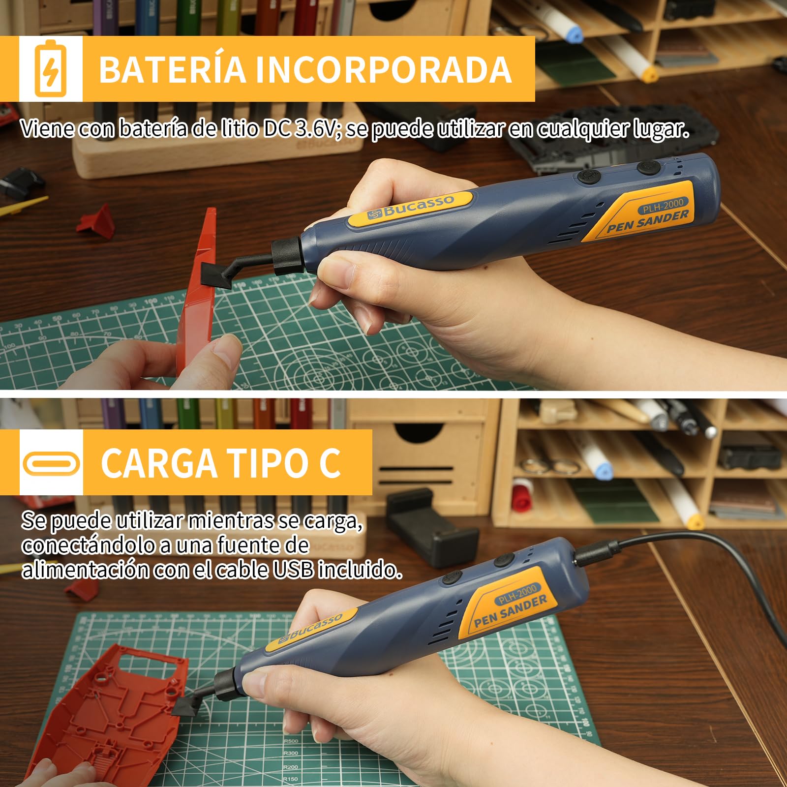 Lijadora bolígrafo inalámbrica, 5 velocidades y carga USB con luz LED, herramienta eléctrica multiusos, mini lijadora eléctrica para lijado, pulido, acabado, manualidades de bricolaje