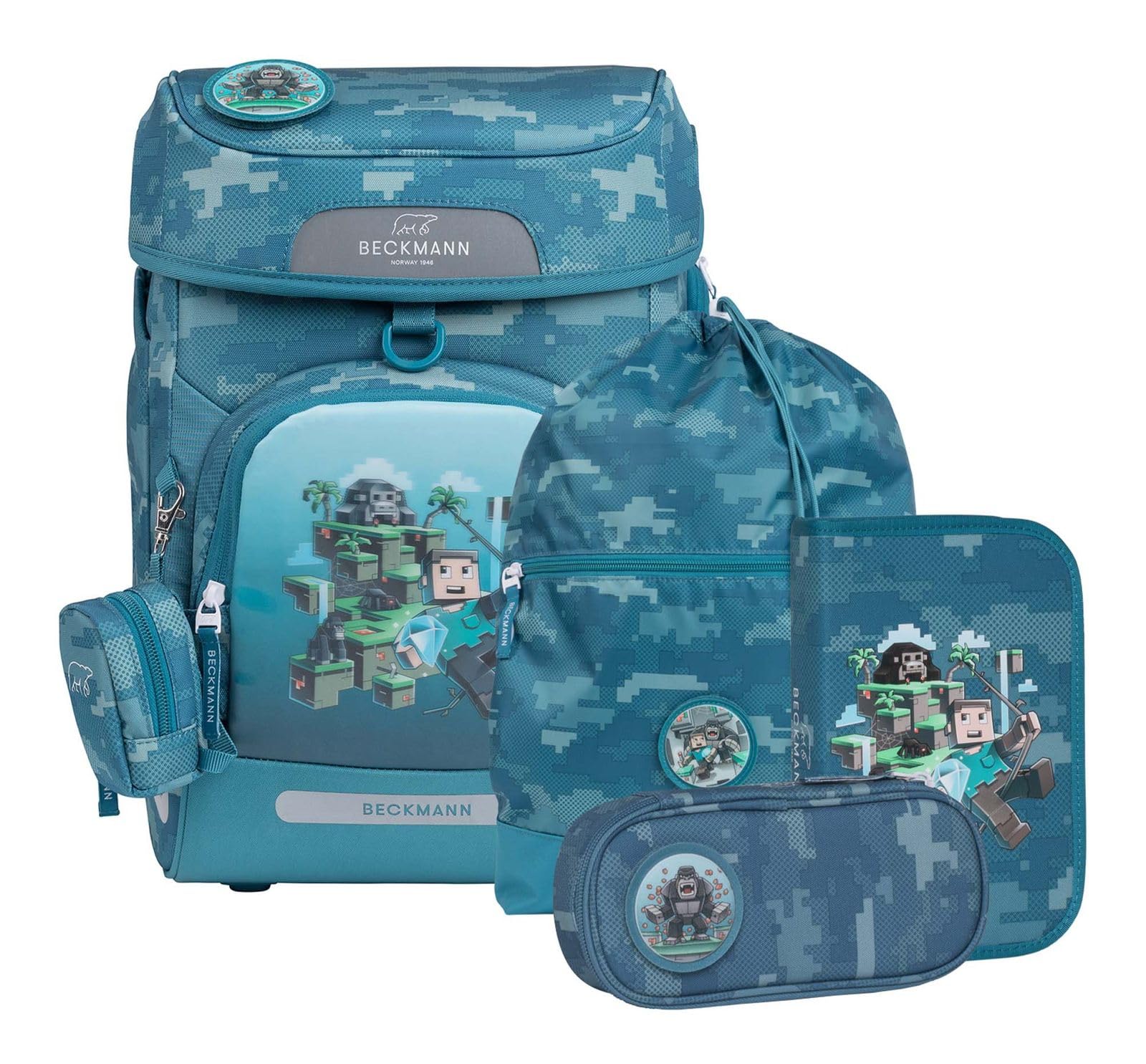 Beckmann Schulranzen Plus Air Schoolbag 7 teilig Jungle Game petrol