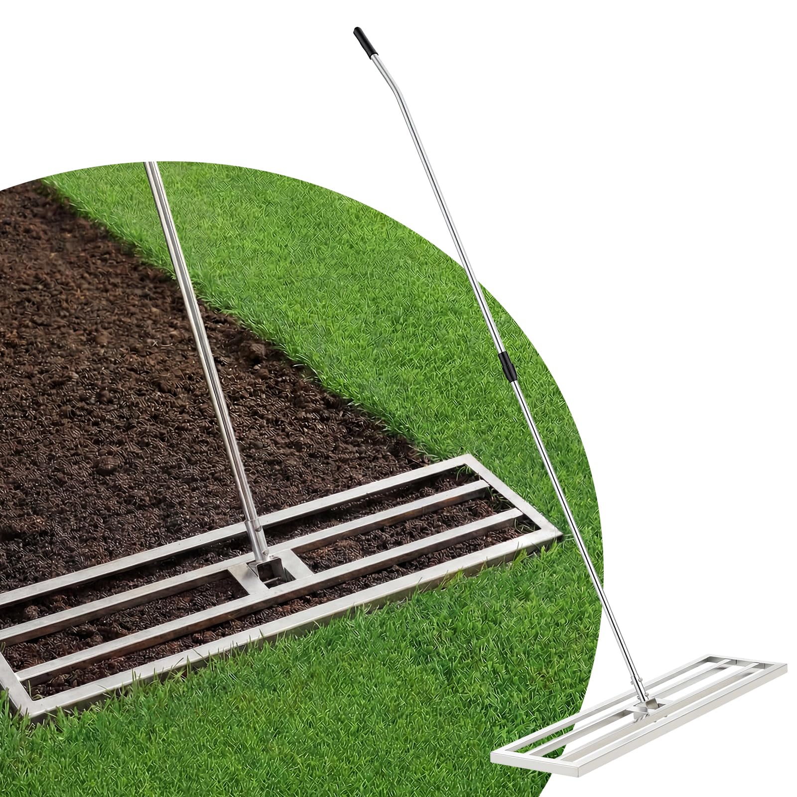 YODOLLA Râteau de Nivellement de Pelouse 102×25cm, Niveleur de Gazon Professionne Outil de Nivellement pour Jardin, Golf - Argent