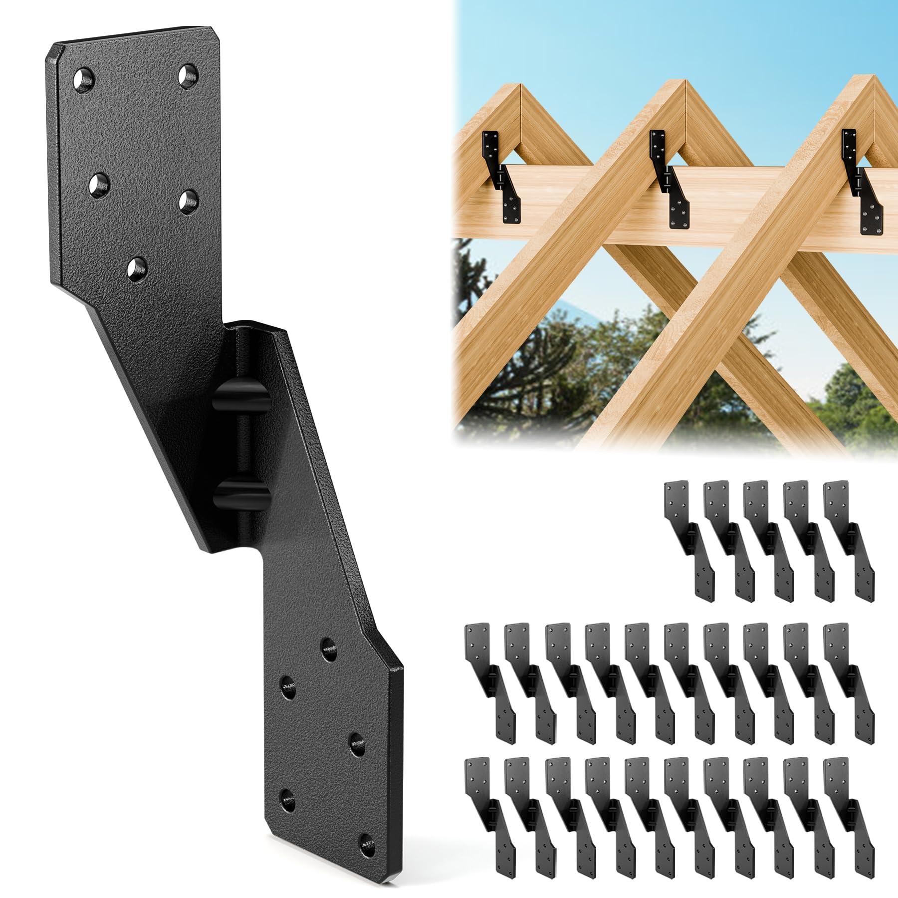 25 Pcs Hurricane Straps Tie Brackets - Heavy Duty 18 Gauge Steel Hurricane Clips for Roof, Shed and Walls, Hurricane Straps for Rafter H2.5A, Hurricane Roof Brackets, Truss Ties Black – Left