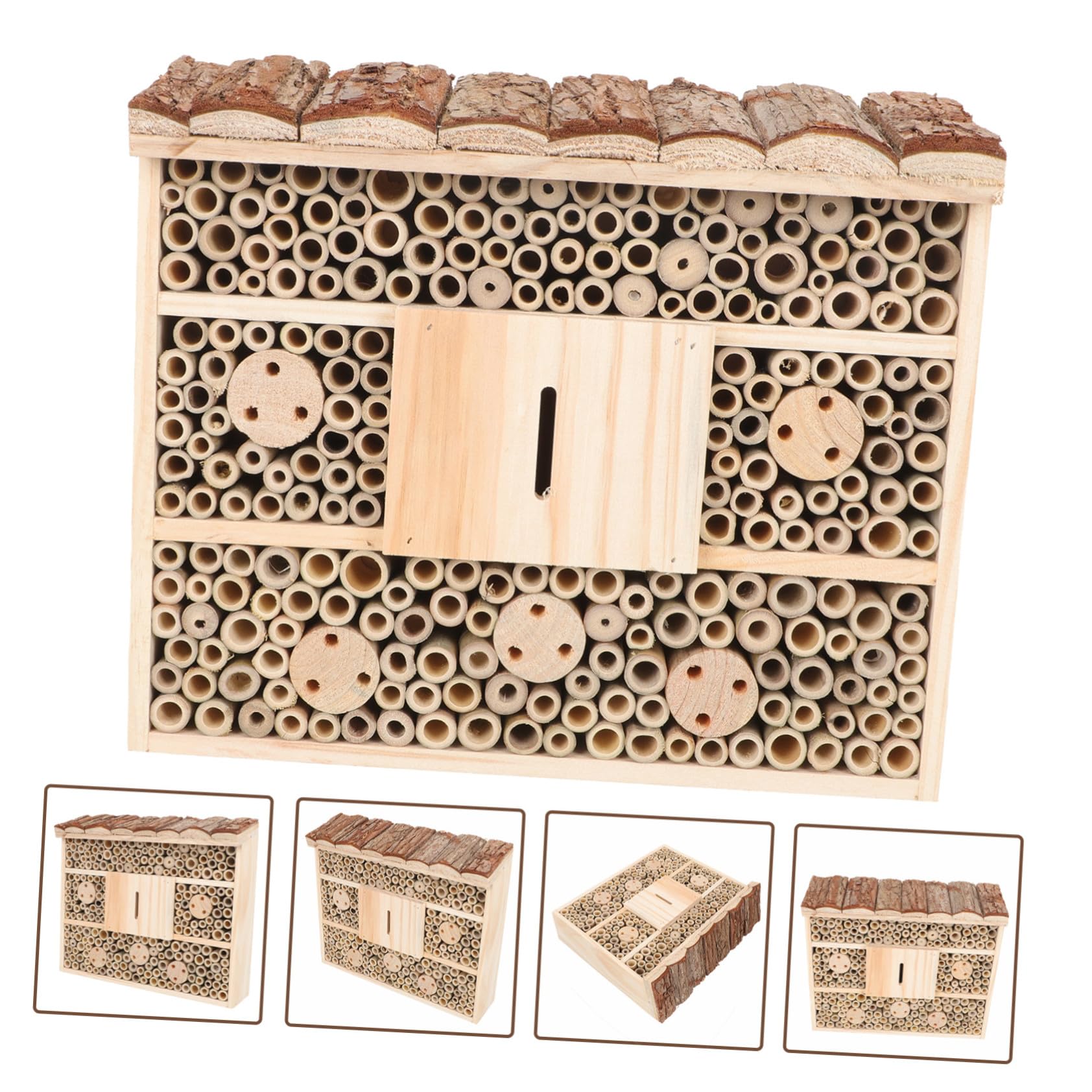VICASKY Casa degli Insetti Decorativa Bee Cabin in Legno Beige Capanna da Giardino, per Attrarre Insetti Utili e Mantenere L’Ecologia del Prato