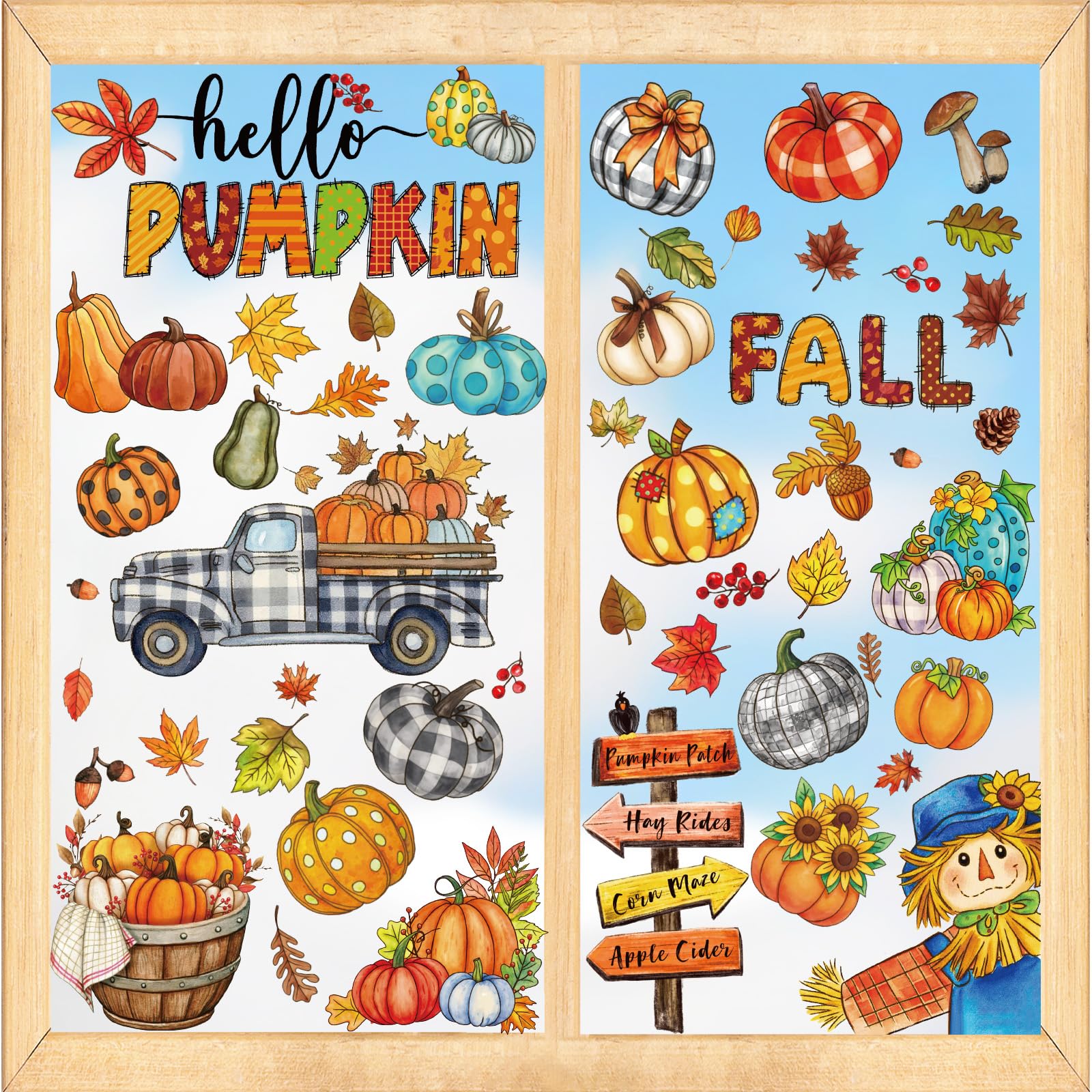XZENTIRA 118 PCS Watercolor Pumpkin & Scarecrow Window Clings