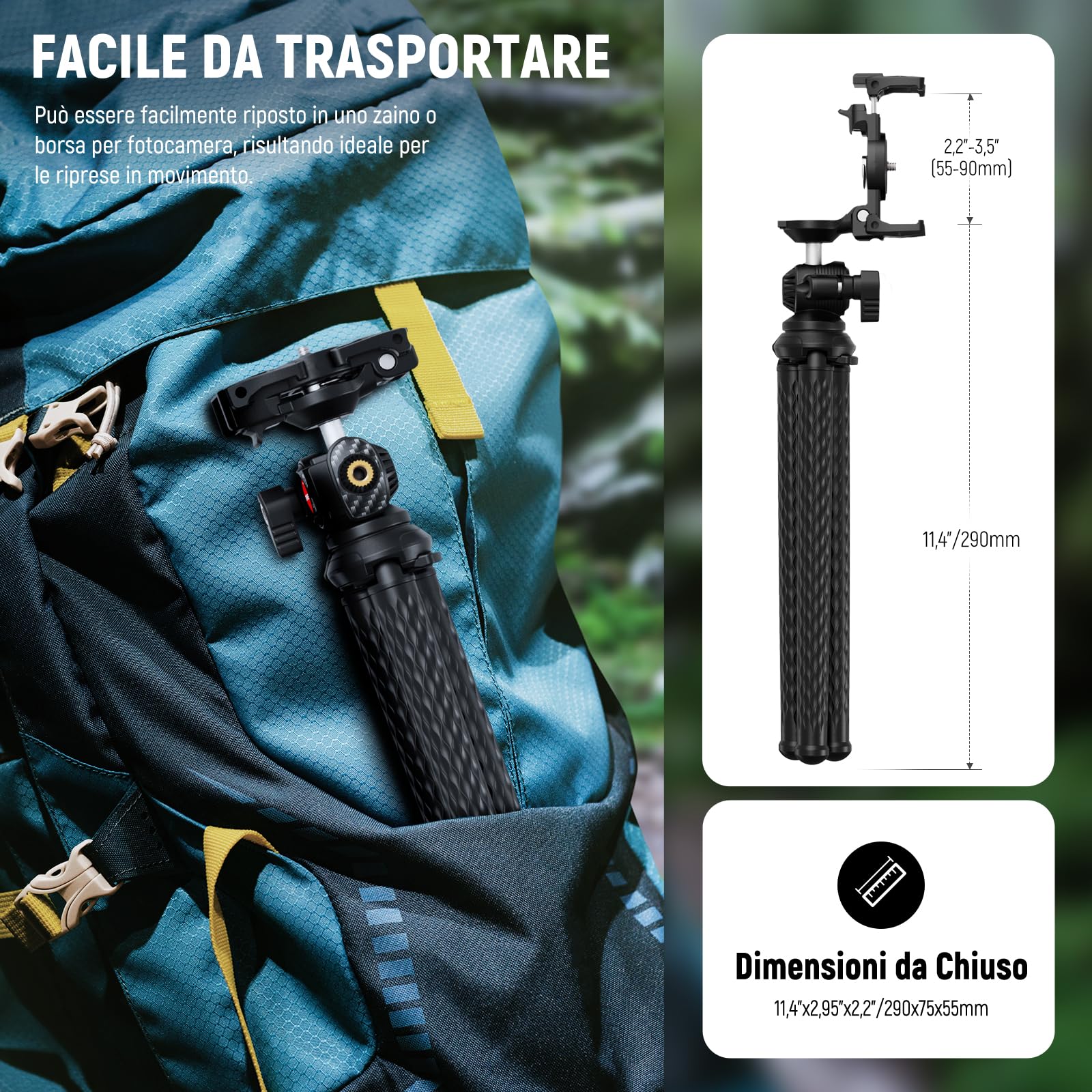 NEEWER Treppiede Flessibile per Telefono, Mini Cavalletto da Tavolo per Fotocamera con Portatelefono Nascosto, Attaco Action Cam Compatibile con iPhone GoPro DJI Insta360 Samsung per Vlog Video, TP34
