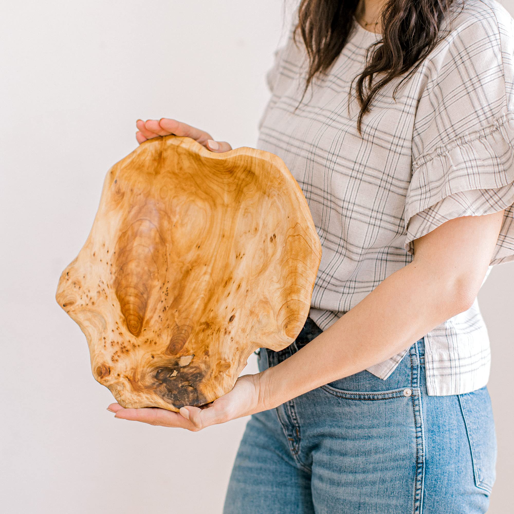 Cuencos decorativos de madera de abeto natural – Cuencos de madera para alimentos, frutas, ensaladas, aperitivos, decoración de caramelos, ensaladera de madera grande – Cuencos de