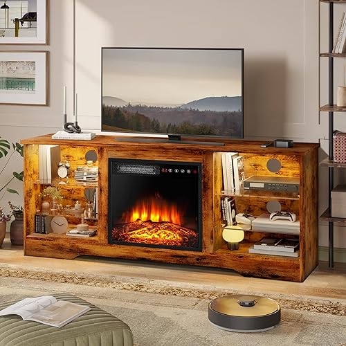 Miniatura 2 de LEMBERI Soporte de TV con Chimenea de 58 Pulgadas para TVs de hasta 65 Pulgadas, Consola con Chimenea Eléctrica de 18'' y Control Remoto, Centro