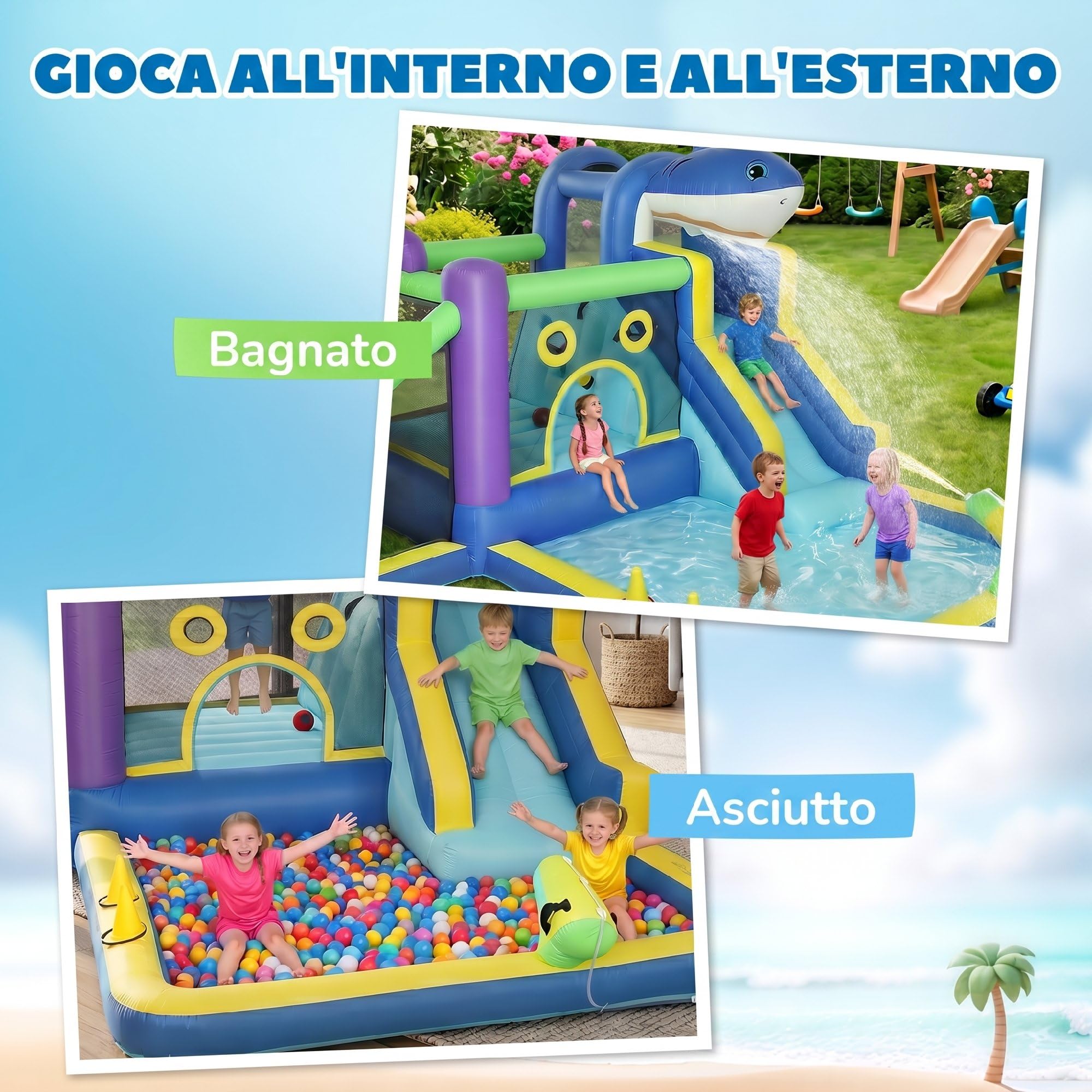 AIYAPLAY 8 in 1 Grande Castello Gonfiabile Bambini 3-8 Anni 405x345x235cm