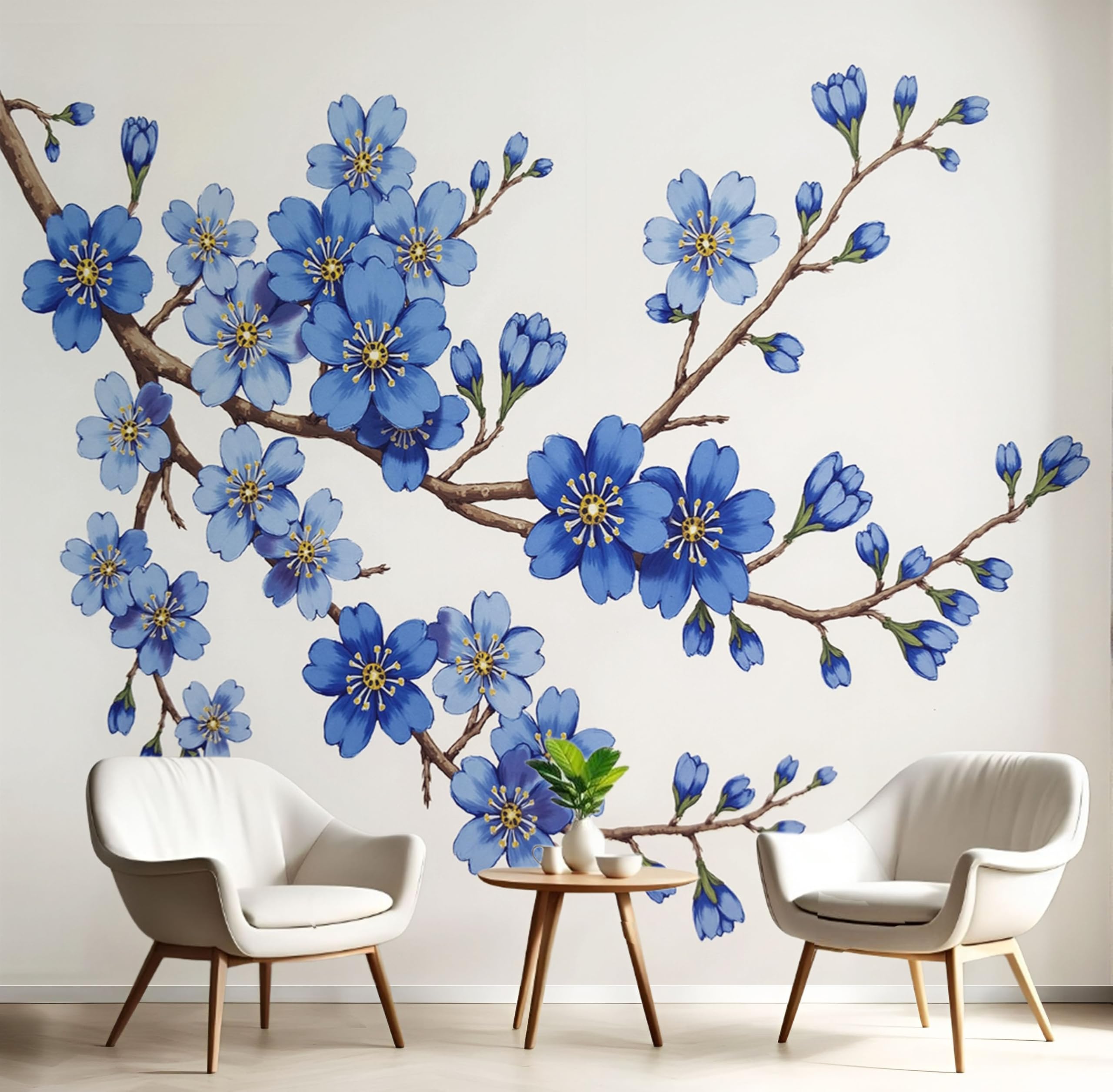 Papier peint motifs floraux simples beige avec effet panoramique 3D