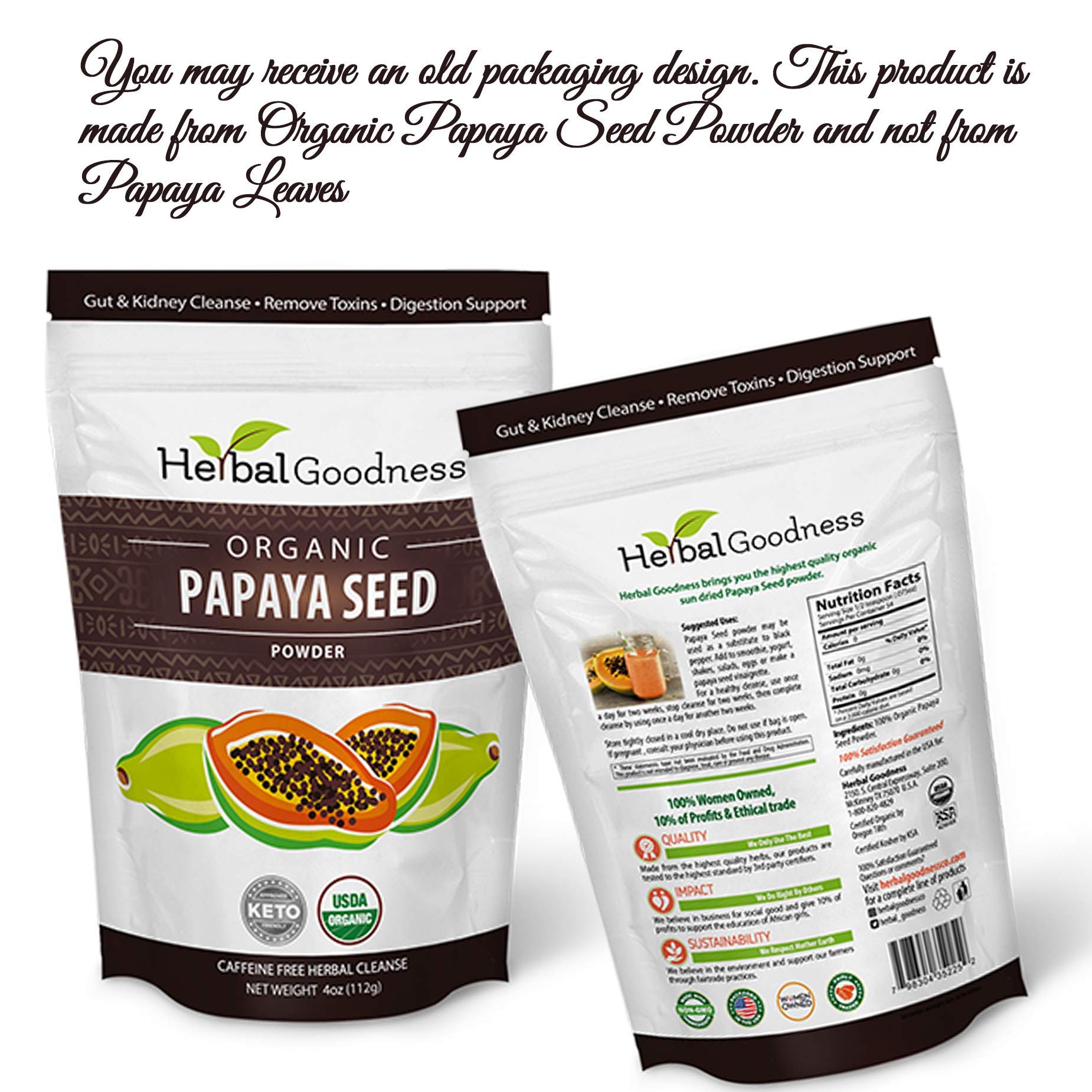 Papaya Seed Powder 100 Pure USDA Organic 4oz Pouch Kosher