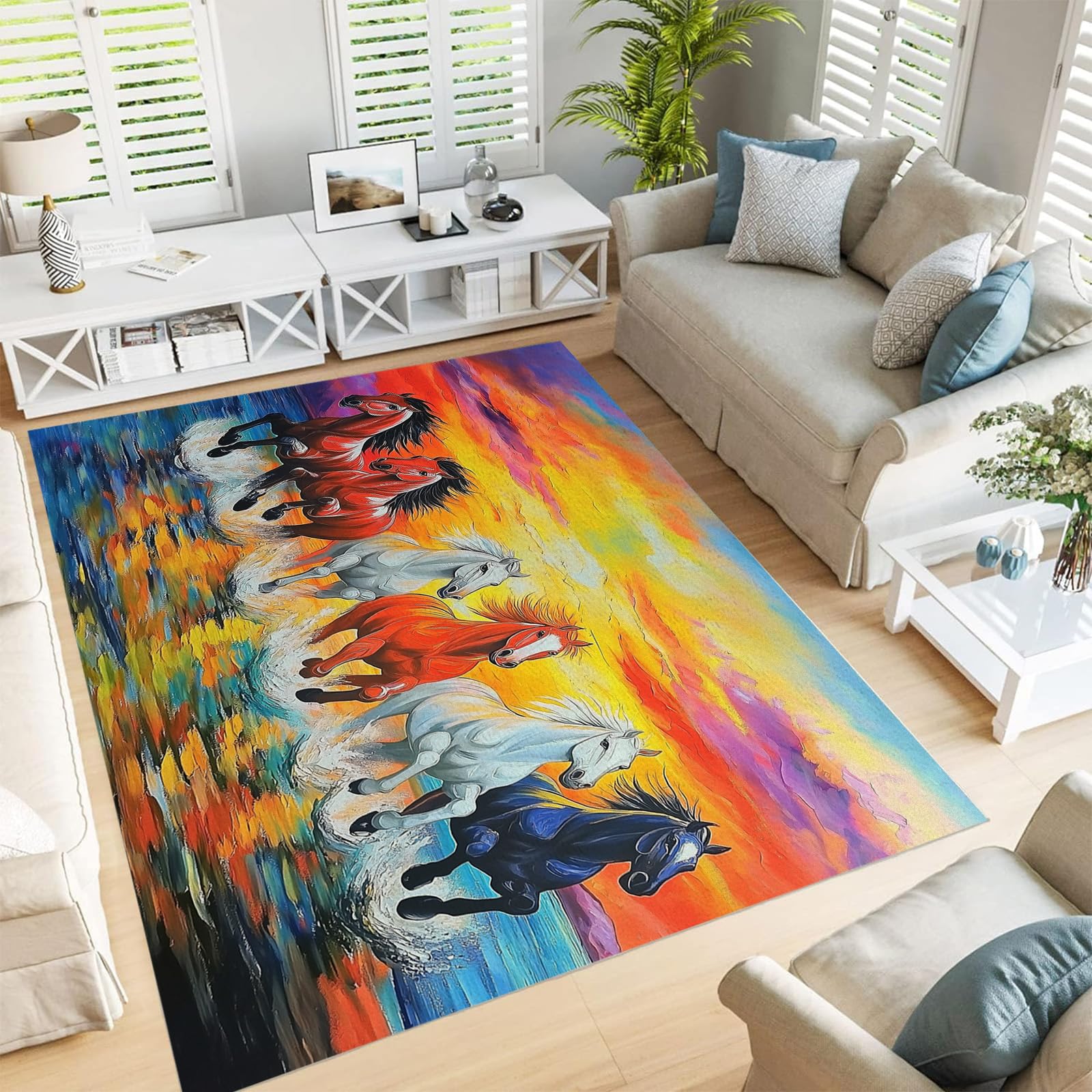 Tapis salon moderne tapis chambre chevaux 210x300cm doux