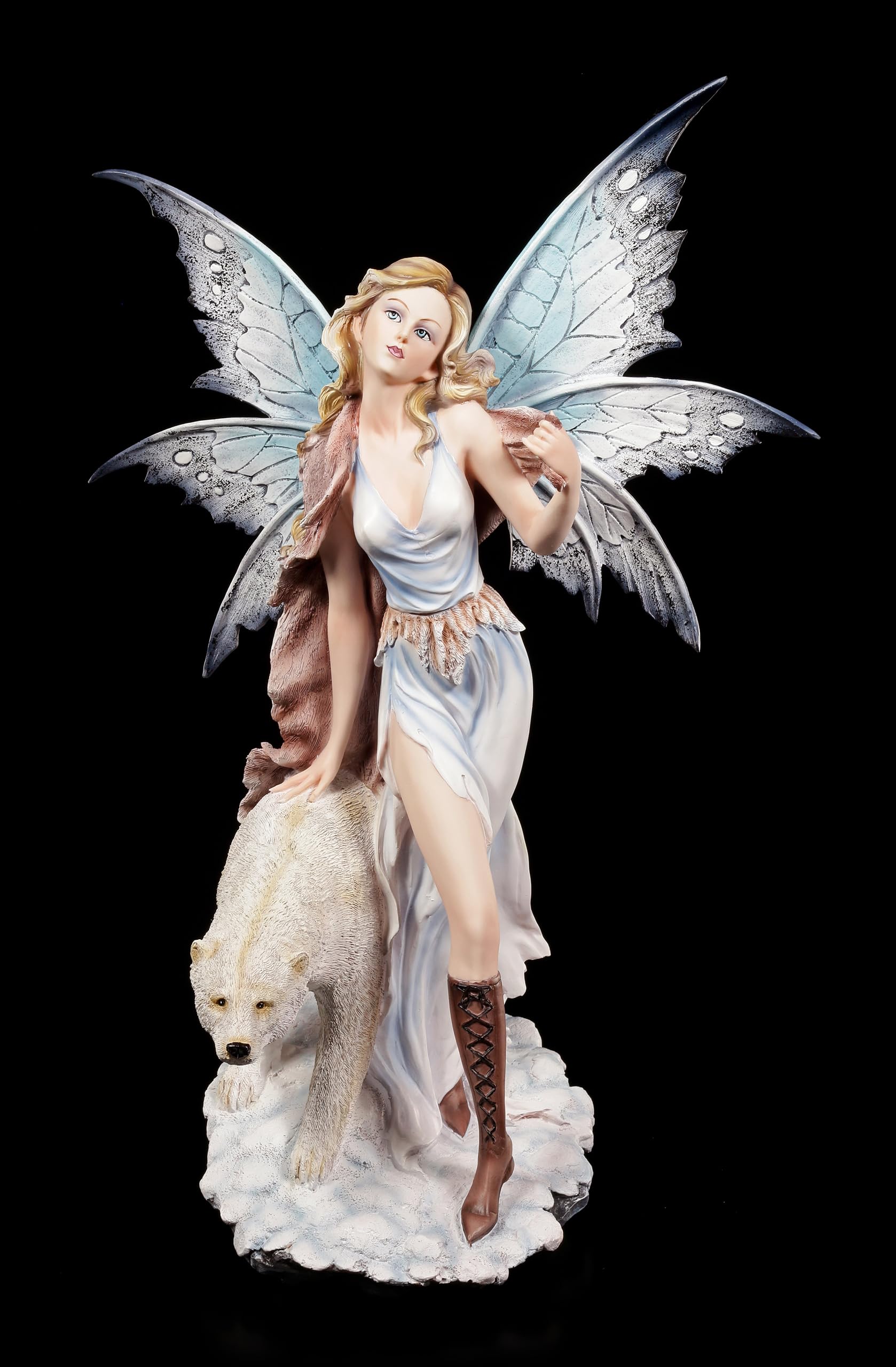 Statuetta di Elfo Milaileé e orso polare, 59 cm, elegante fata invernale con compagno, statuetta decorativa Fantasy Fata Inverno