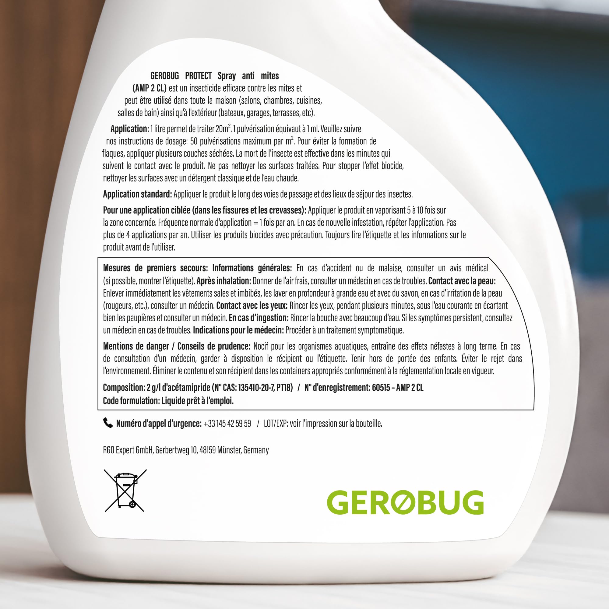 GEROBUG Spray Anti-Mites 500 ml - Lutte simple contre les mites alimentaires & les mites des vêtements - Protection contre les mites pour armoire, placard, appartement, vêtements, tapis & cuisine