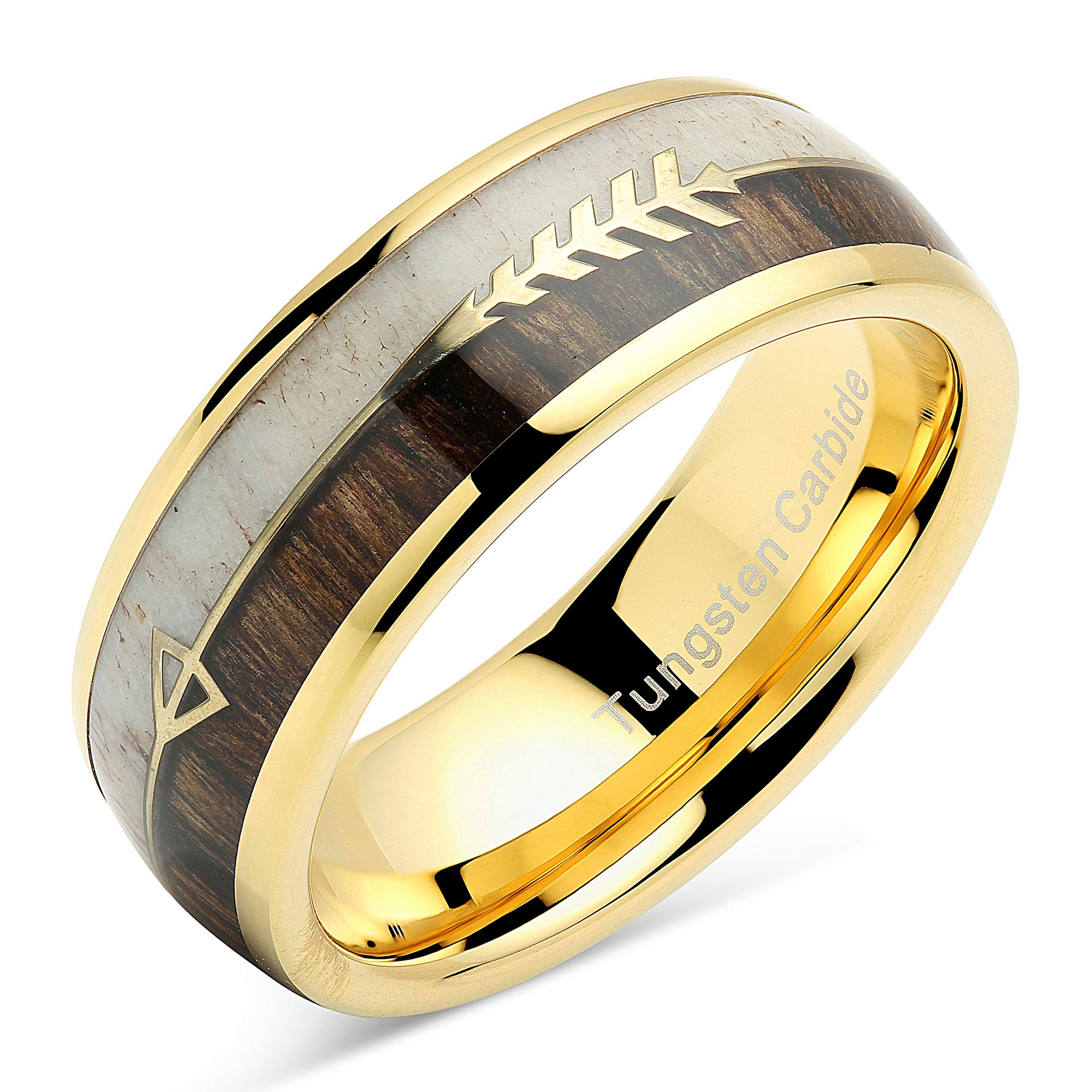 Tungsten Ring For Men Women Wedding Band Elk Deer Antler Koa Wood Inlaid Engagement Size 6-16
