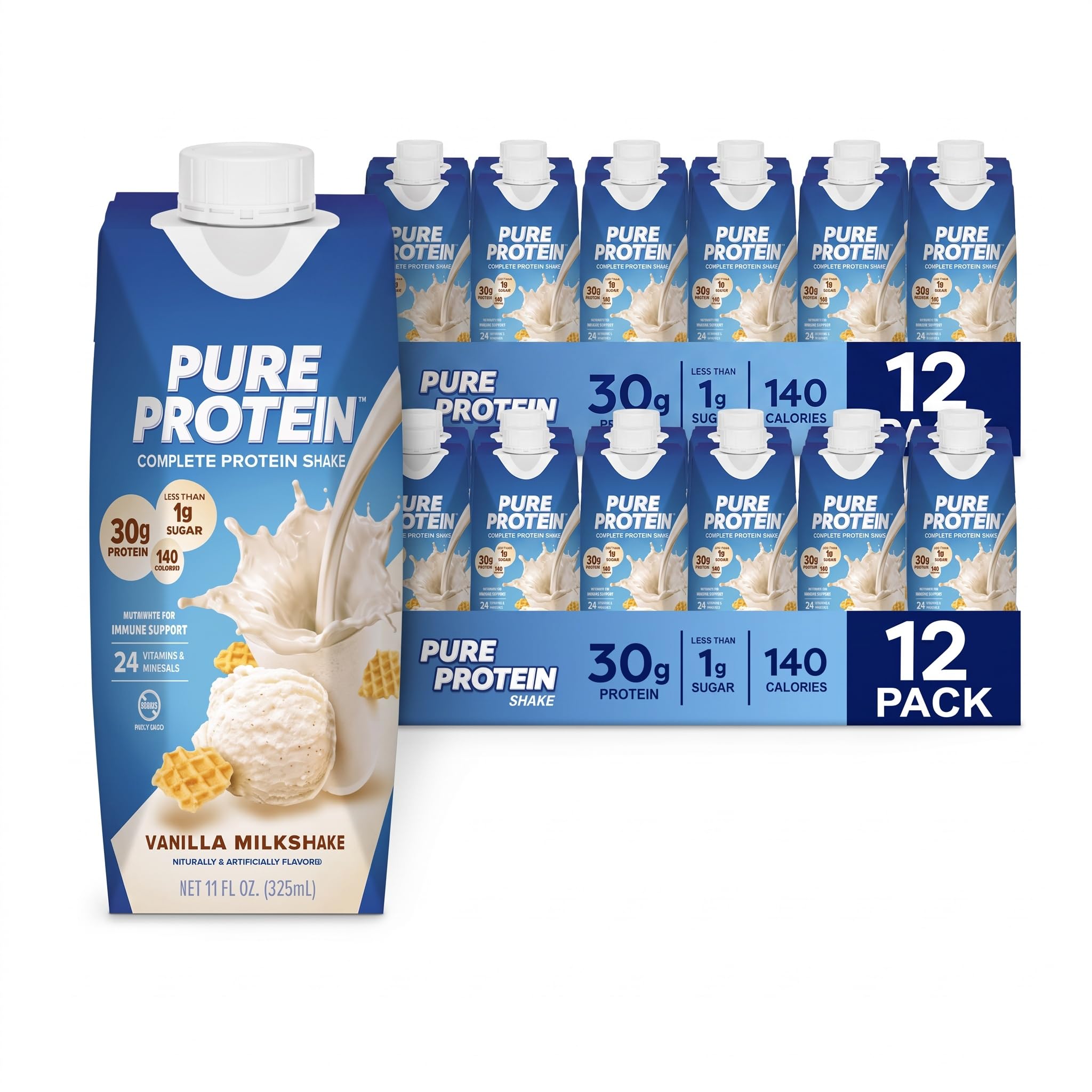 Pure Protein Strawberry Protein Shake, 30g Complete Protein, Ready to Drink and Keto-Friendly, Vitamins A, C, D, and E plus Zinc to Support Immune Health, 11oz Bottles, 12 Pack — Amazon image 17