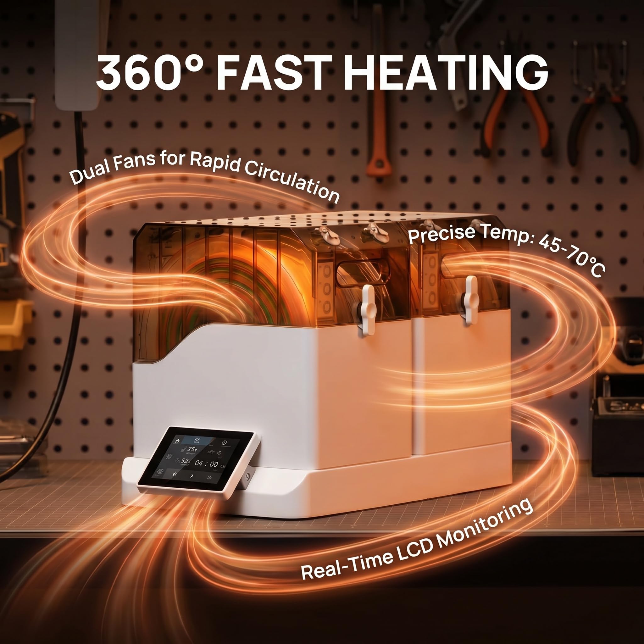 Secador De Filamento Para Impresora 3d, Caja De Almacenamiento Deshidratadora De Filamento Para 4 Bobinas, Para Almacenamiento De Filamento De 1,75 Mm, 2,85 Mm Y 3 Mm, Temperatura De 45-70 ℃