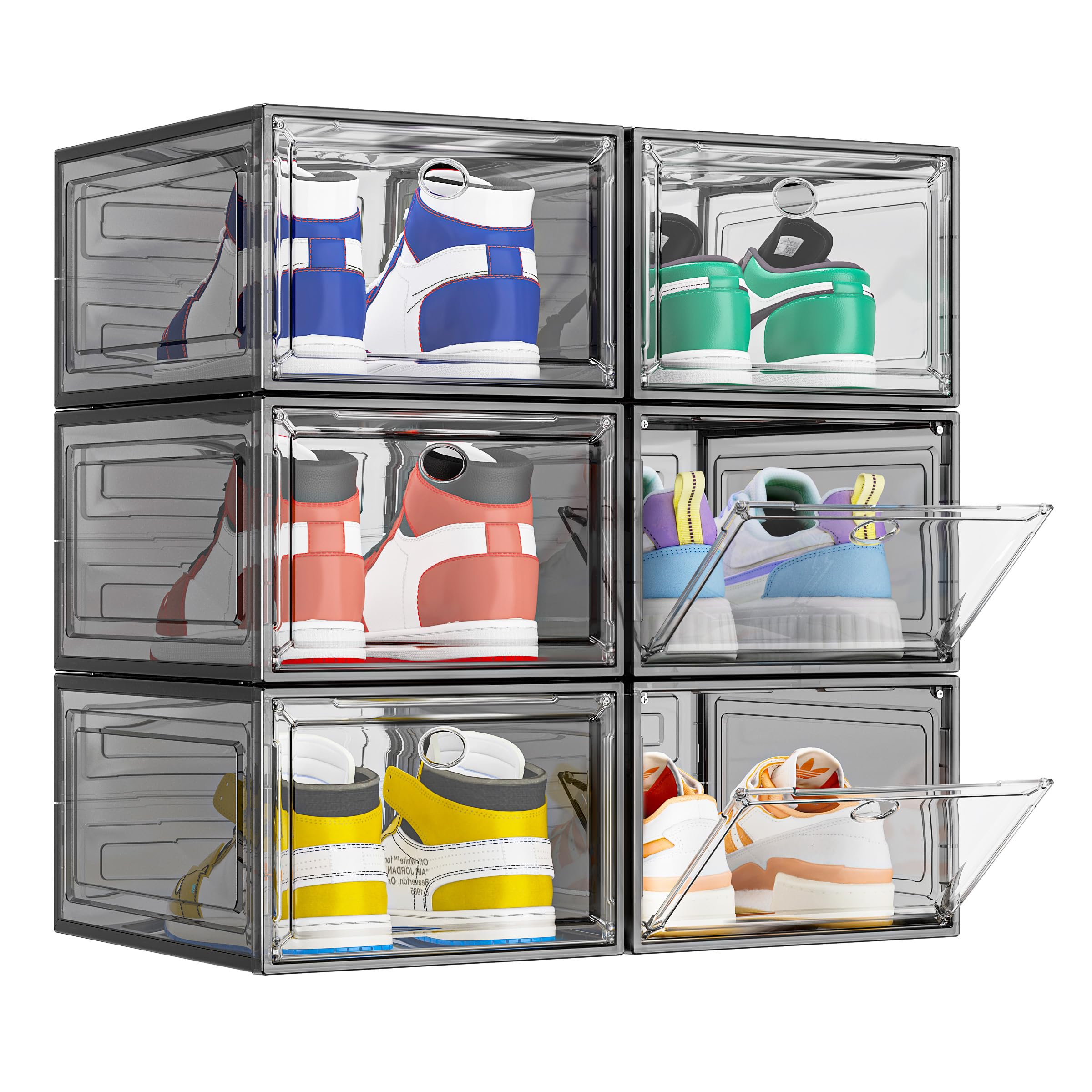 TidyTrove Schoenopbergdoos, 9 stuks schoenendoos van doorzichtig plastic stapelbaar, stevige opvouwbare schoenorganizer containers met magnetische deur voor vrouwen/mannen, wit