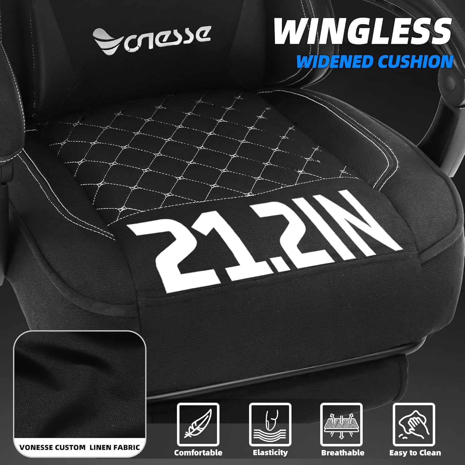 818g0RsRAkL._AC_SL1500_ Vonesse Gaming Chair, Computer Chair Fabric with Pocket Spring Cushion, Office Chair with Footrest and Massage Lumbar Support, Reclining Gaming Chairs for Adults 250LBS (Black)