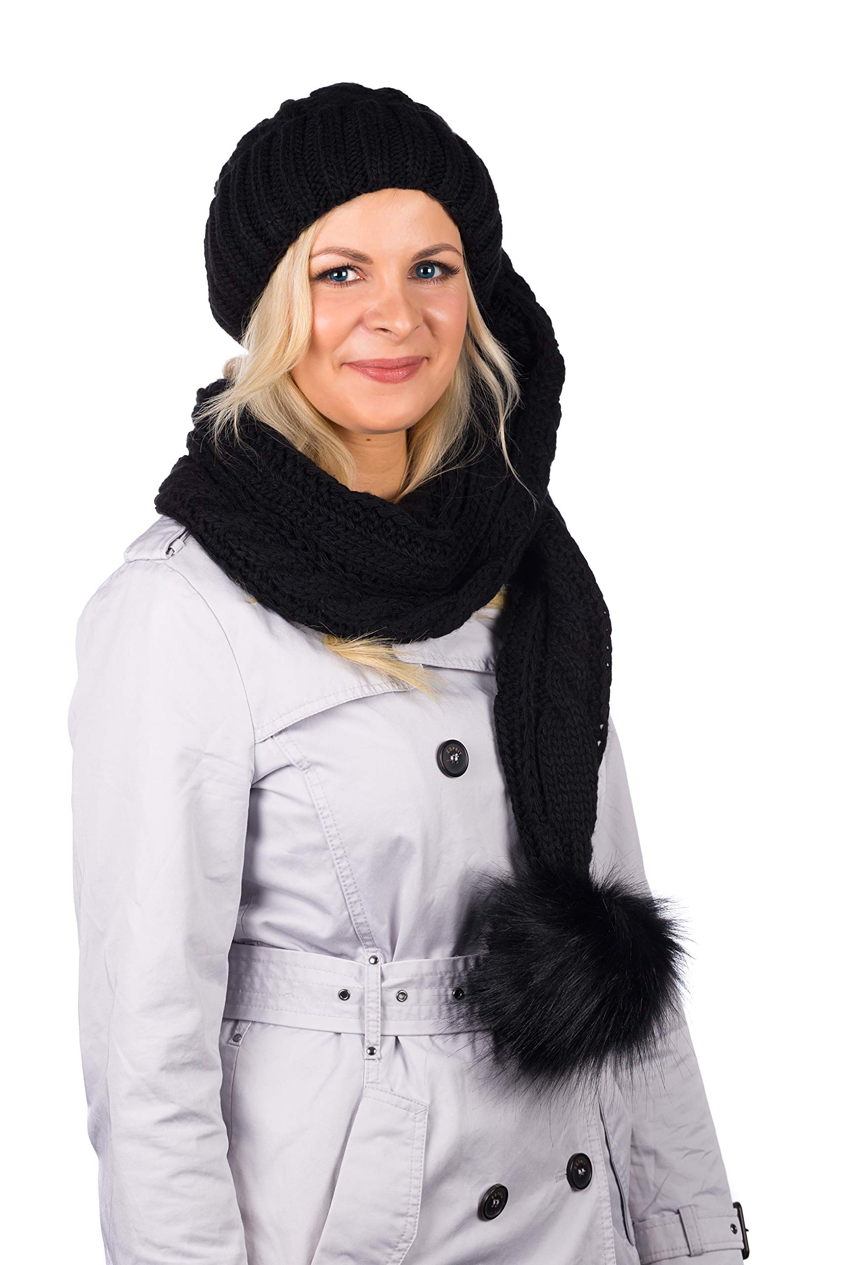 XXL Beanie AA - Berretto con visiera, berretto invernale con pompon in pelliccia sintetica, extra lungo foderato con morbido pile