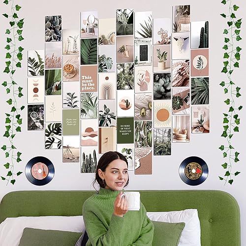 Miniatura 4 de 60 piezas de decoración estética de habitación con vides de hiedra, kit de collage de pared retro, registros estéticos retro, decoración de pared