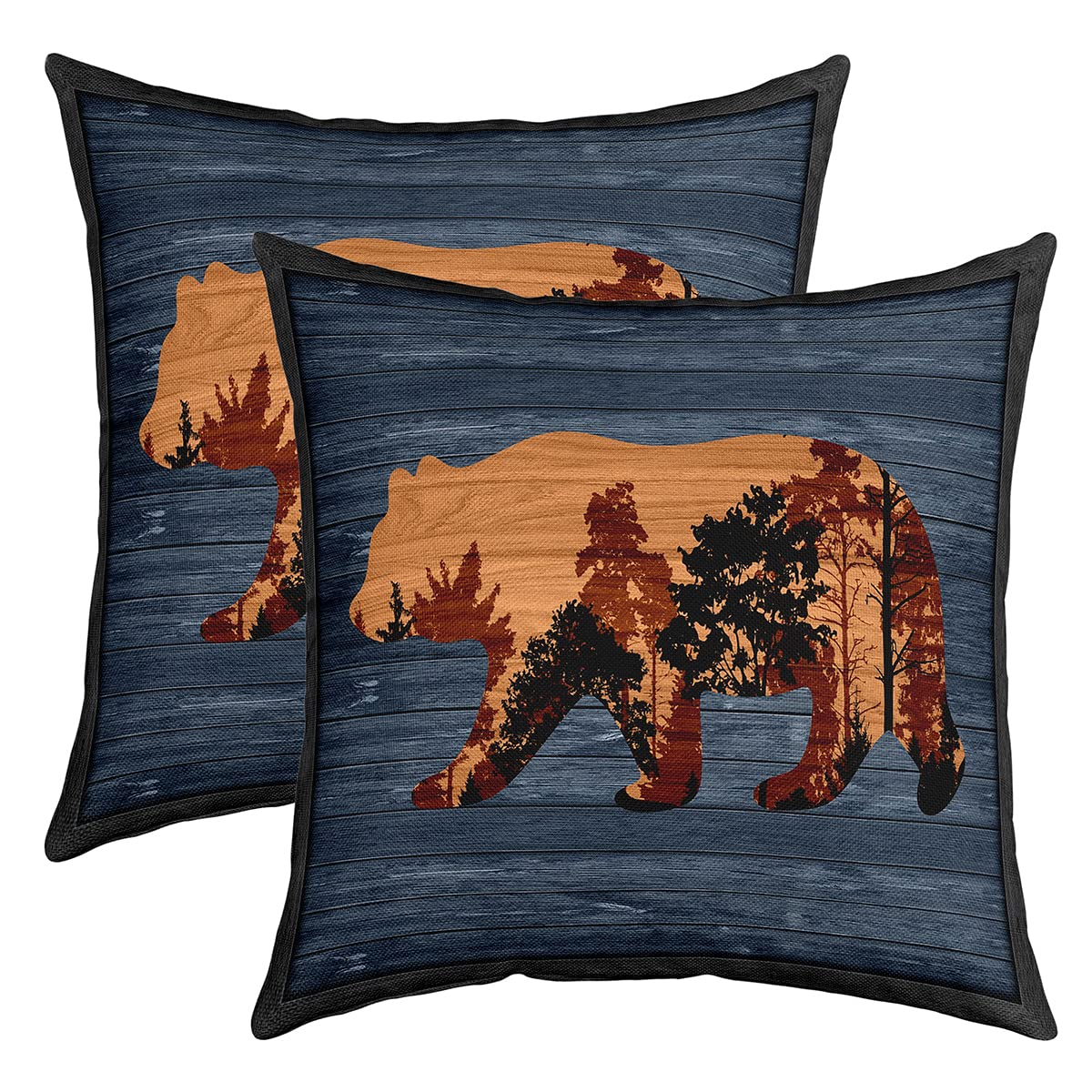 Loussiesd Bear Throw Pillow Covers for Sofa Bed Set of 2 Bear Decorative Pillows Cushion Covers Rustic Cabin Country Nature Wildlife Bear Blue Camper Pillow Farmhouse Inserts Not Included 24x24 Inch โ image 1